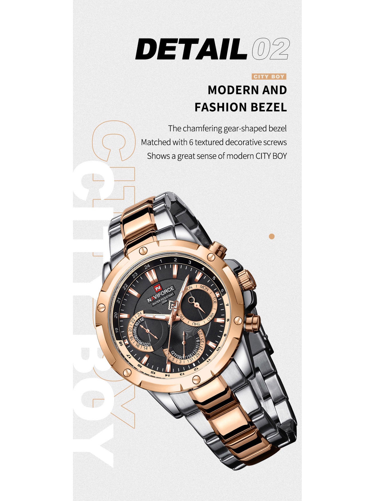 NF9196 Silver RoseGold Chronograph watch for men - Naviforce