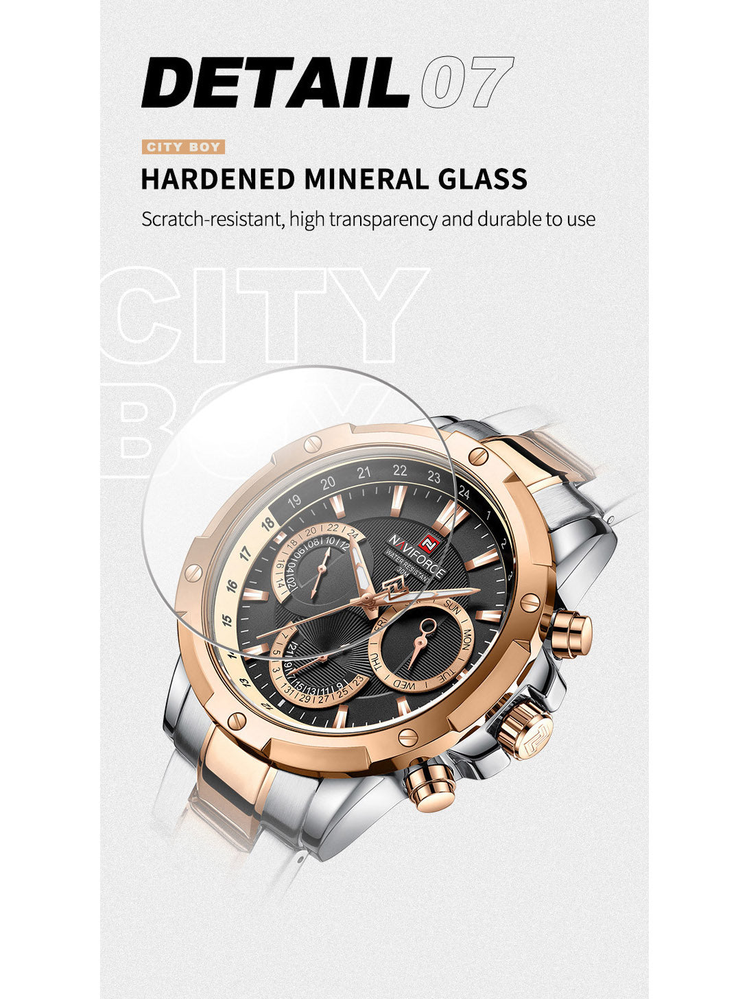 NF9196 Silver RoseGold Chronograph watch for men - Naviforce