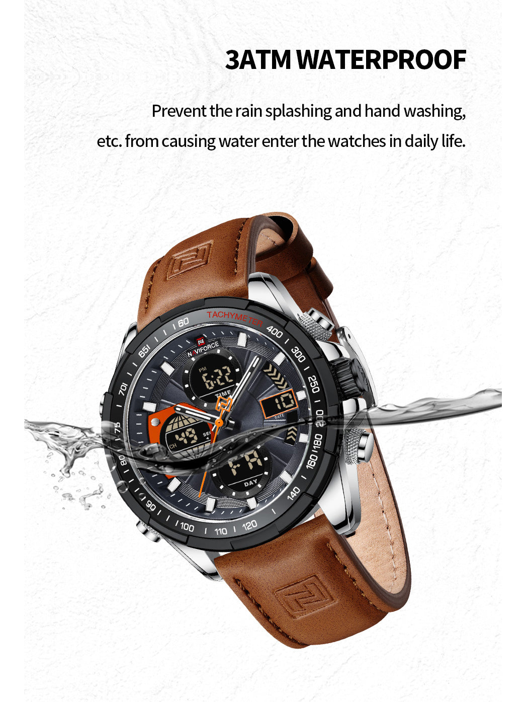 NF9197L Orange leather Ana-digital mens watch - NAVIFORCE