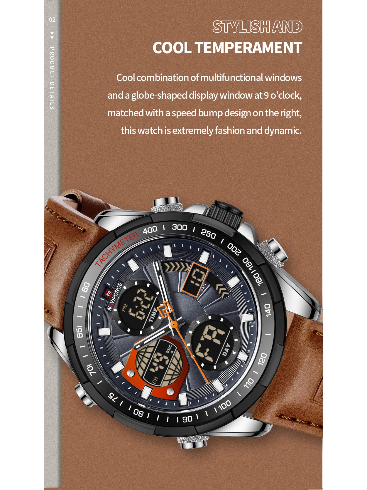 NF9197L Orange leather Ana-digital mens watch - NAVIFORCE