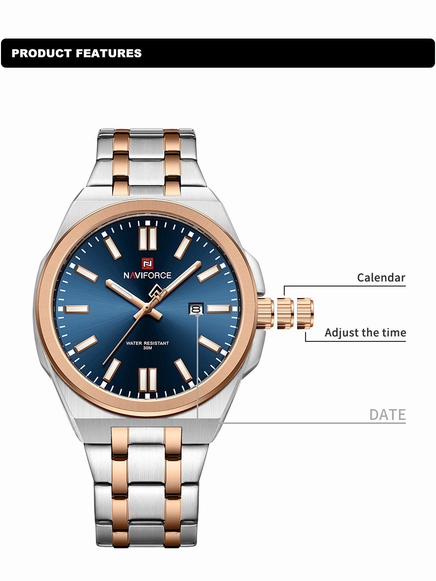 NF9226 Silver-Rosegold Analog time&date watch for men - NAVIFORCE