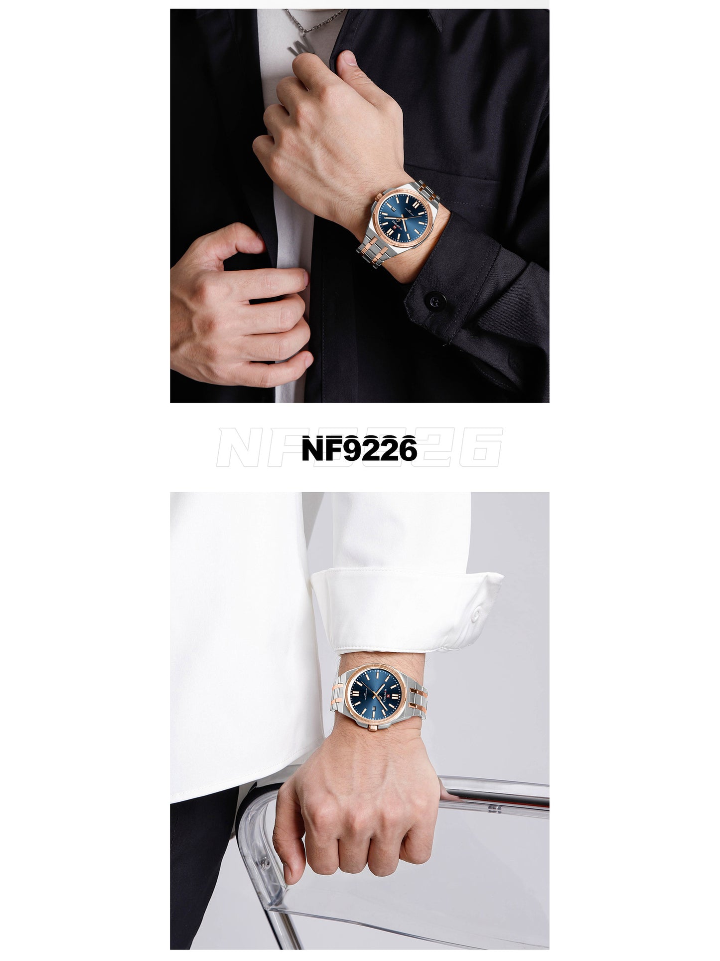 NF9226 Silver-Rosegold Analog time&date watch for men - NAVIFORCE