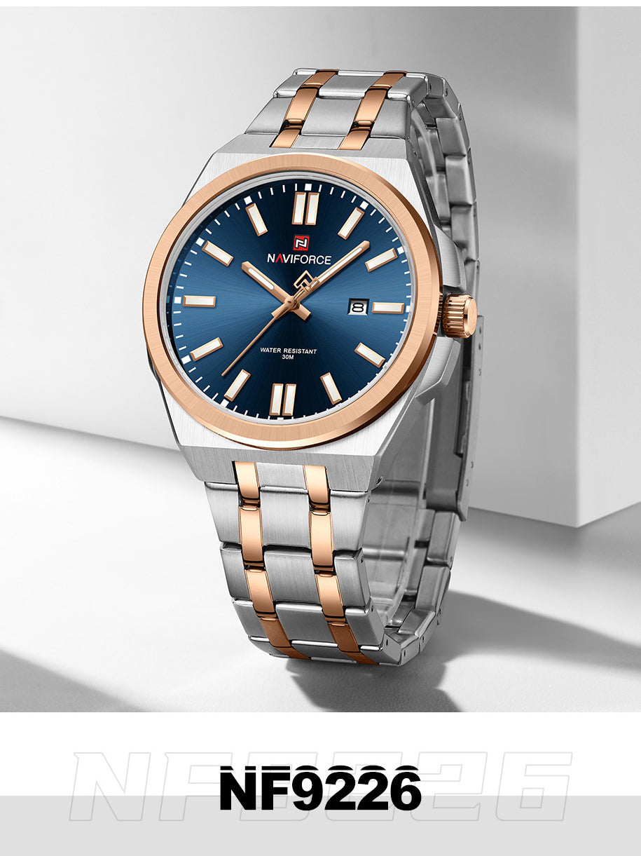 NF9226 Silver-Rosegold Analog time&date watch for men - NAVIFORCE