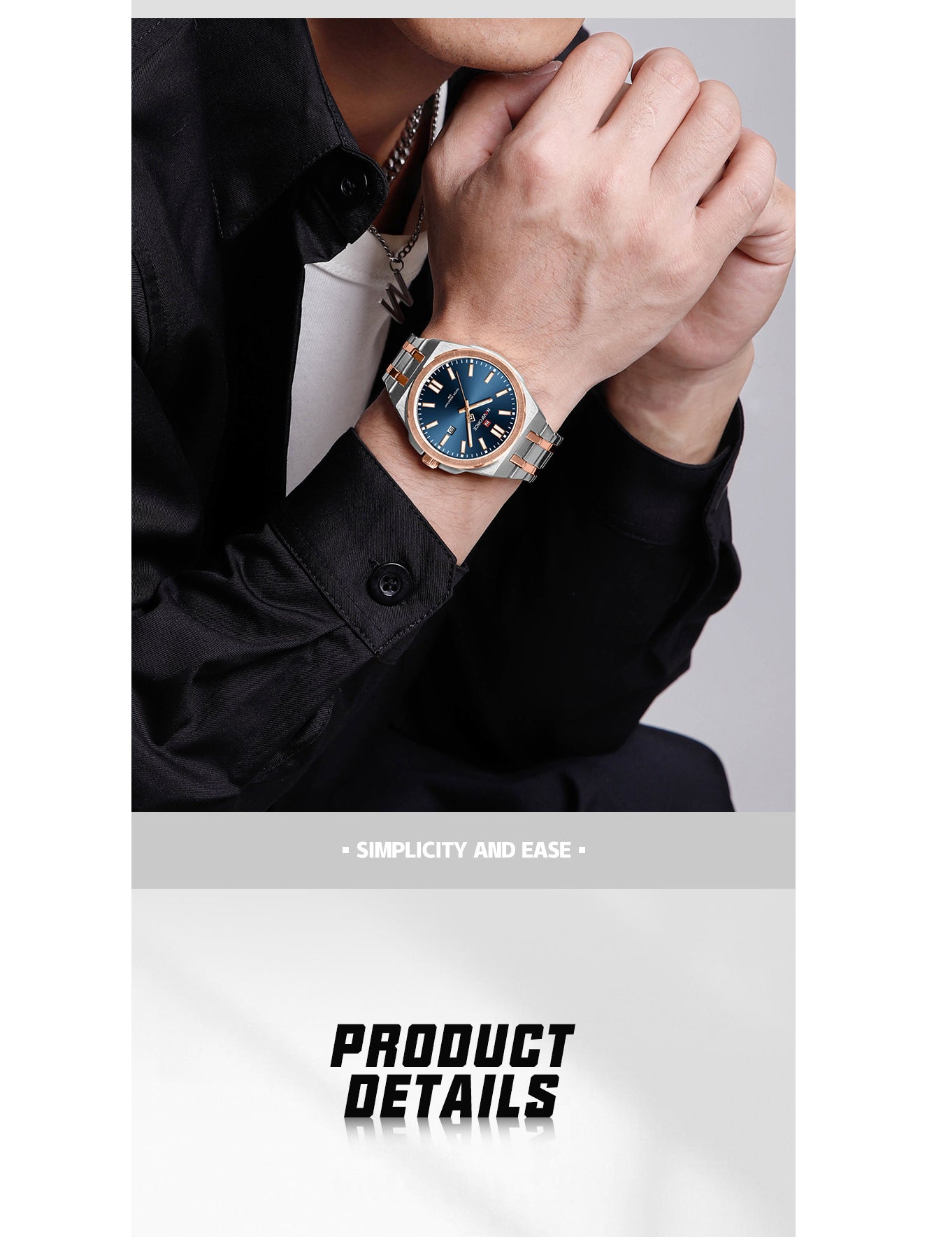 NF9226 Silver-Rosegold Analog time&date watch for men - NAVIFORCE