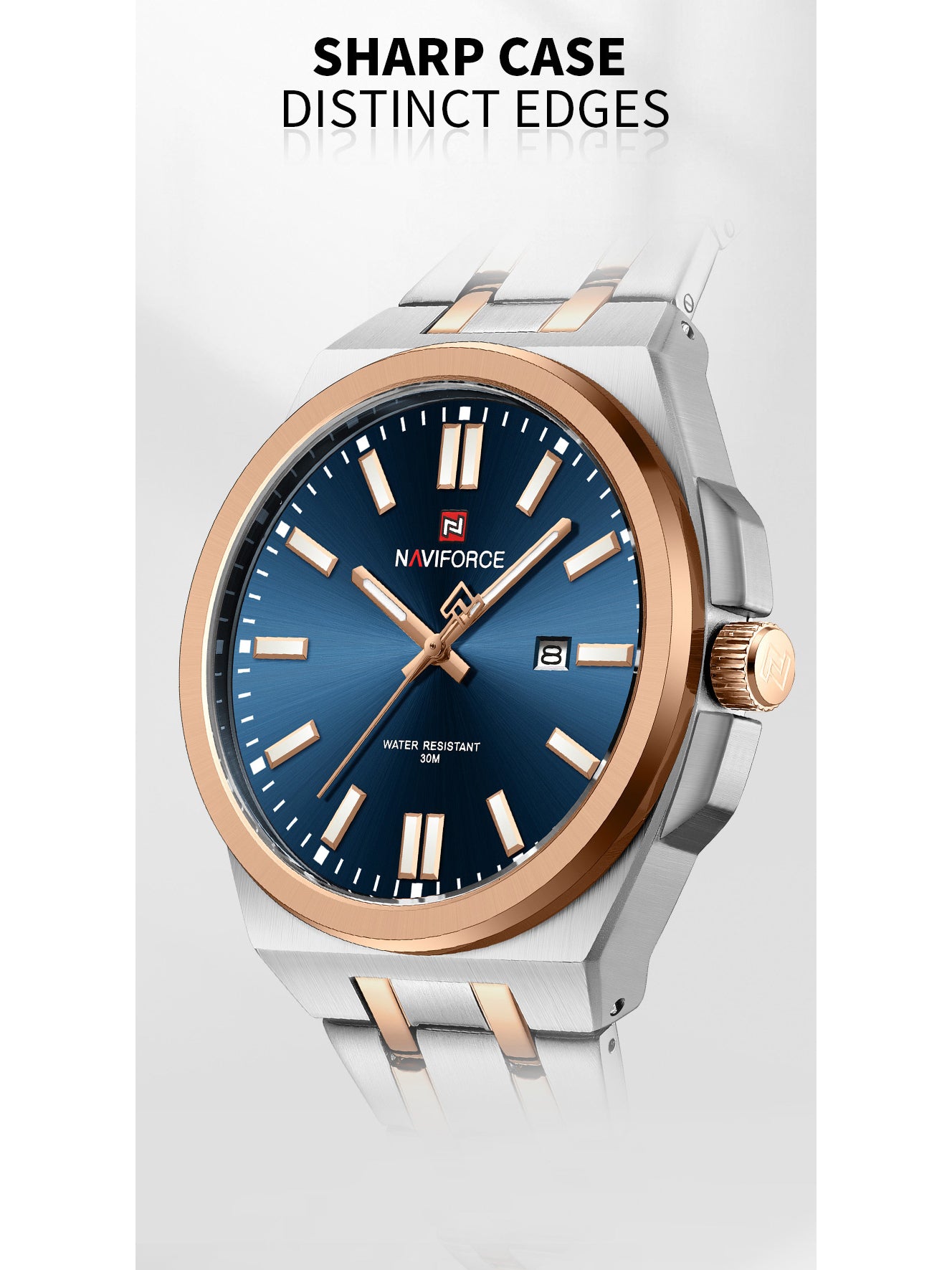 NF9226 Silver-Rosegold Analog time&date watch for men - NAVIFORCE