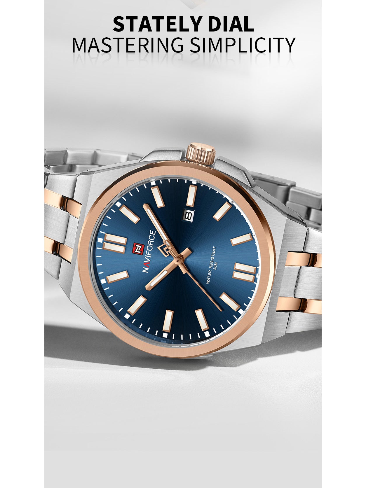 NF9226 Silver-Rosegold Analog time&date watch for men - NAVIFORCE
