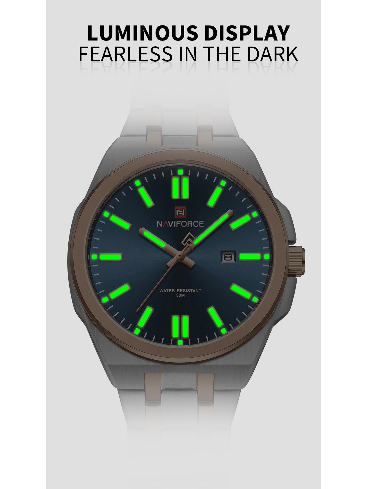 NF9226 Silver-Rosegold Analog time&date watch for men - NAVIFORCE