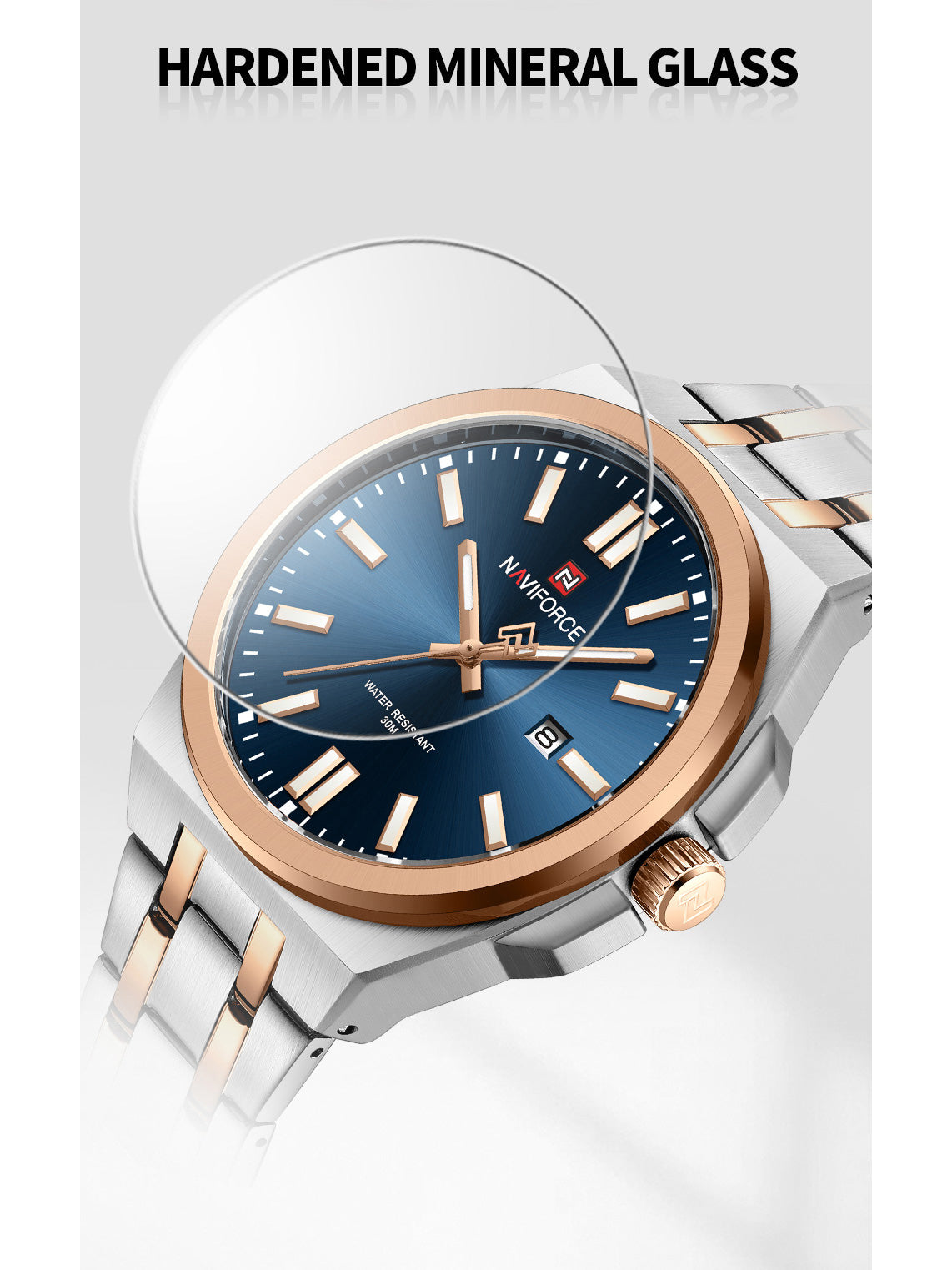 NF9226 Silver-Rosegold Analog time&date watch for men - NAVIFORCE