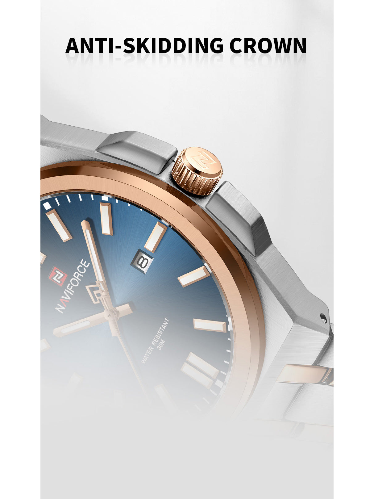 NF9226 Silver-Rosegold Analog time&date watch for men - NAVIFORCE