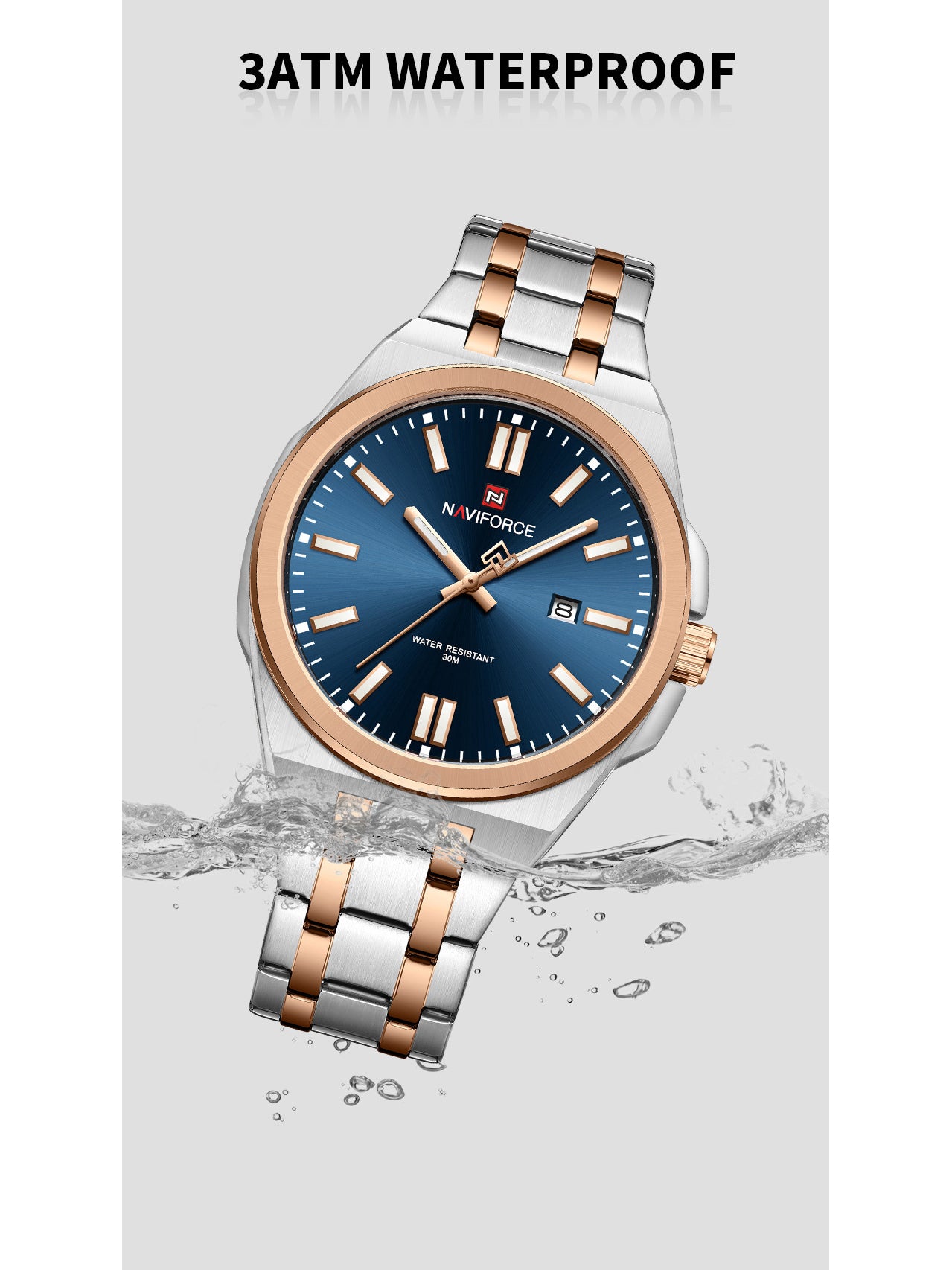NF9226 Silver-Rosegold Analog time&date watch for men - NAVIFORCE