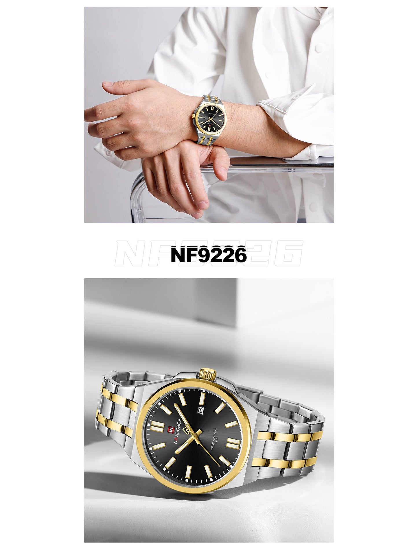 NF9226 Silver-Gold Analog time&date watch for men - NAVIFORCE