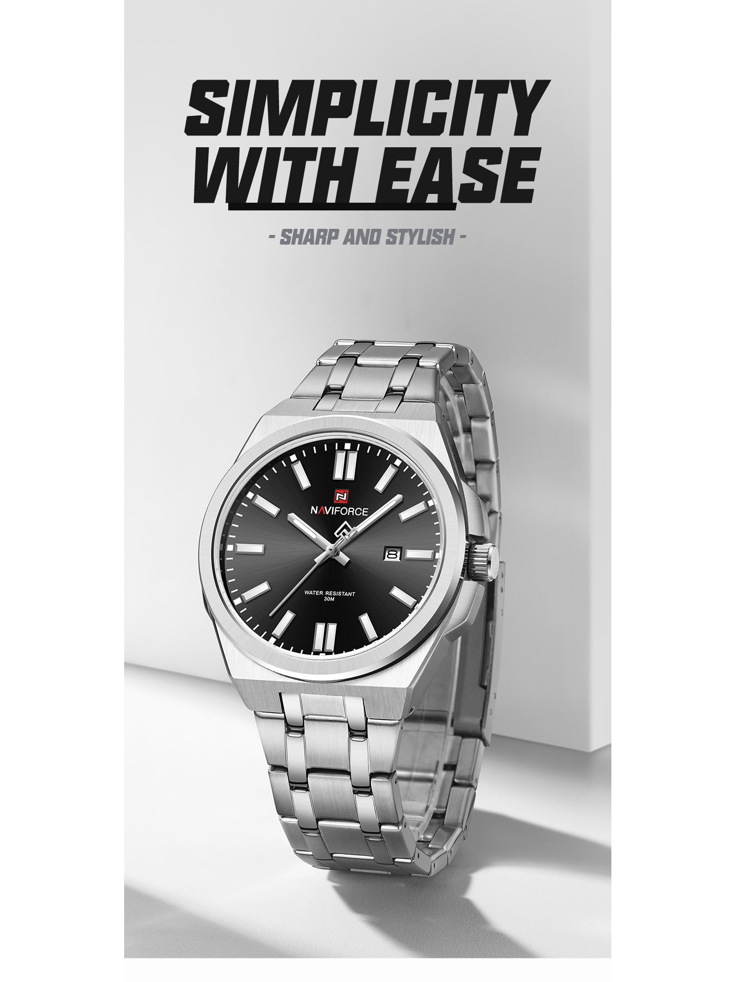 NF9226 Silver-Black Analog time&date watch for men - NAVIFORCE