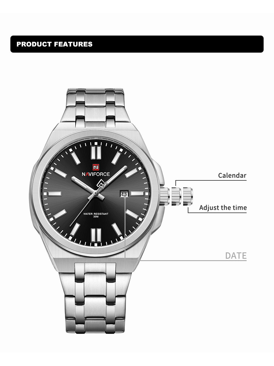 NF9226 Silver-Black Analog time&date watch for men - NAVIFORCE