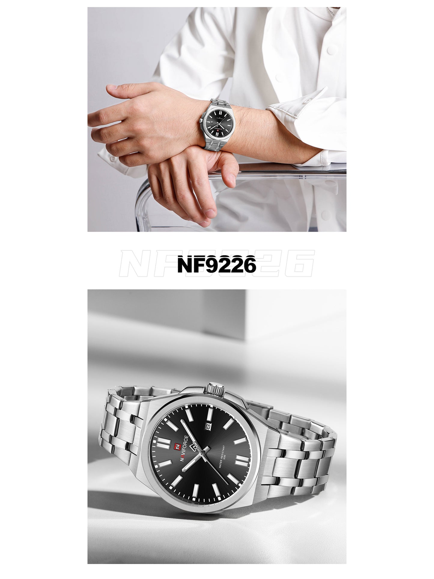 NF9226 Silver-Black Analog time&date watch for men - NAVIFORCE