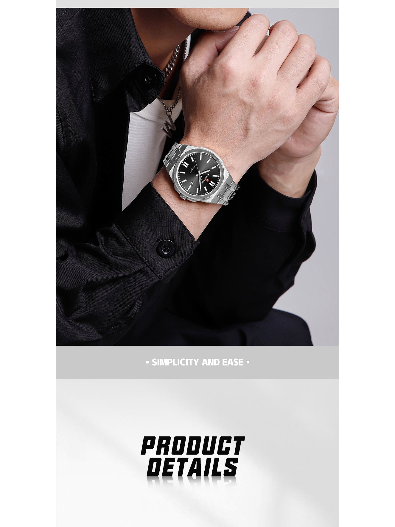 NF9226 Silver-Black Analog time&date watch for men - NAVIFORCE