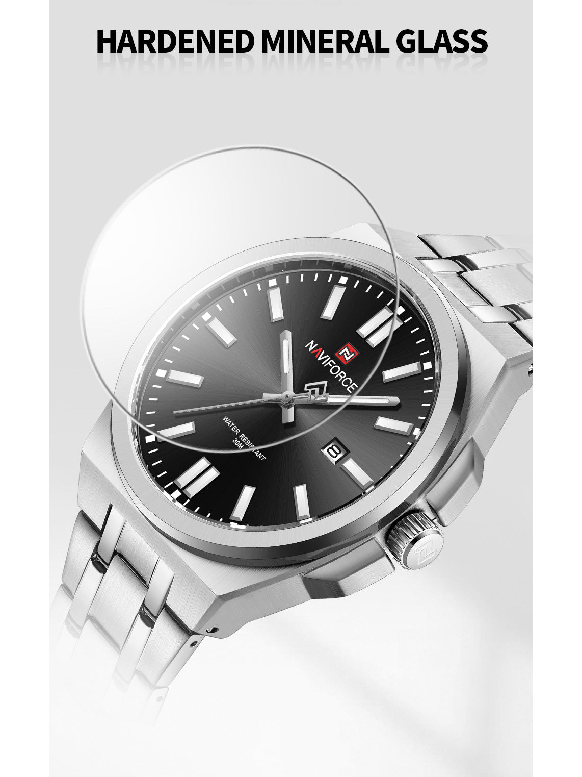 NF9226 Silver-Black Analog time&date watch for men - NAVIFORCE