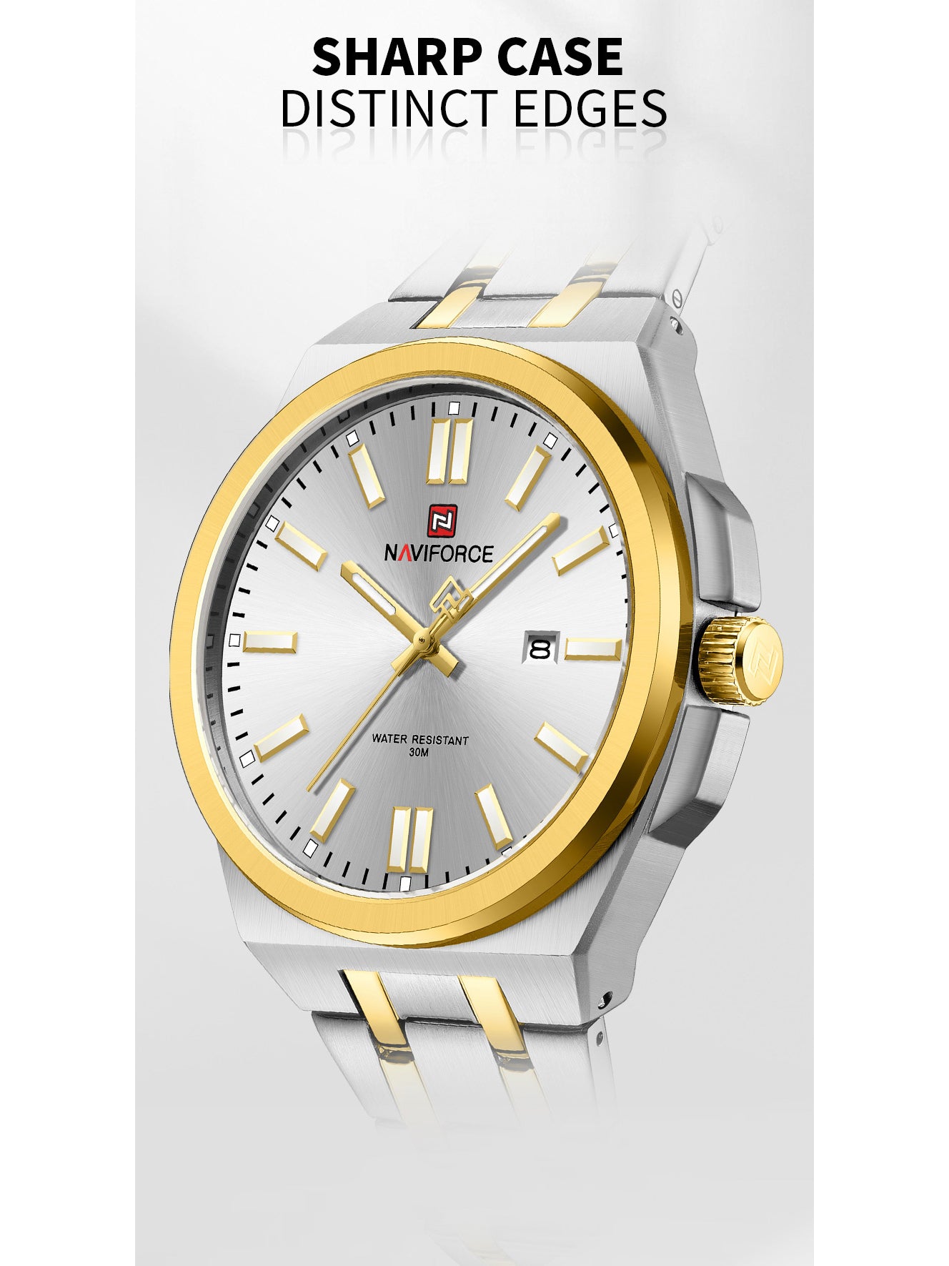 NF9226 Silver-Gold Analog time & date watch for men - NAVIFORCE