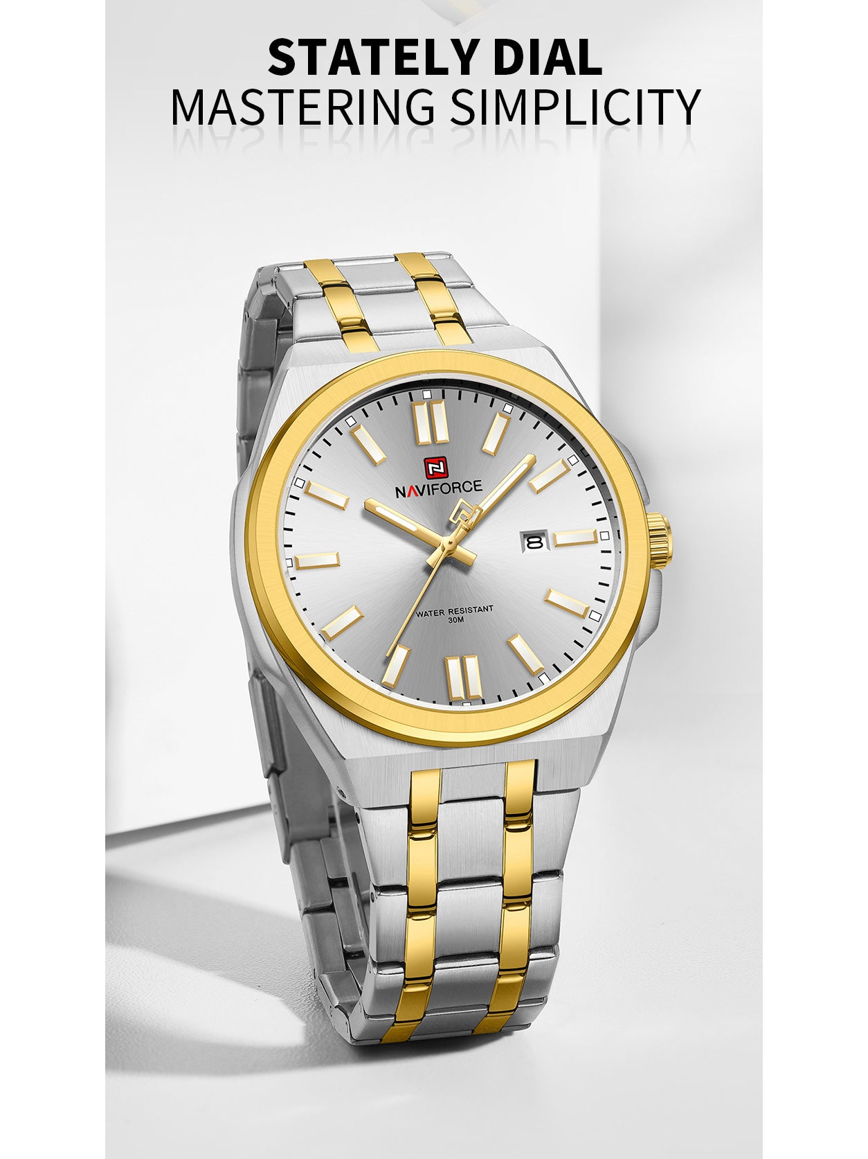 NF9226 Silver-Gold Analog time & date watch for men - NAVIFORCE