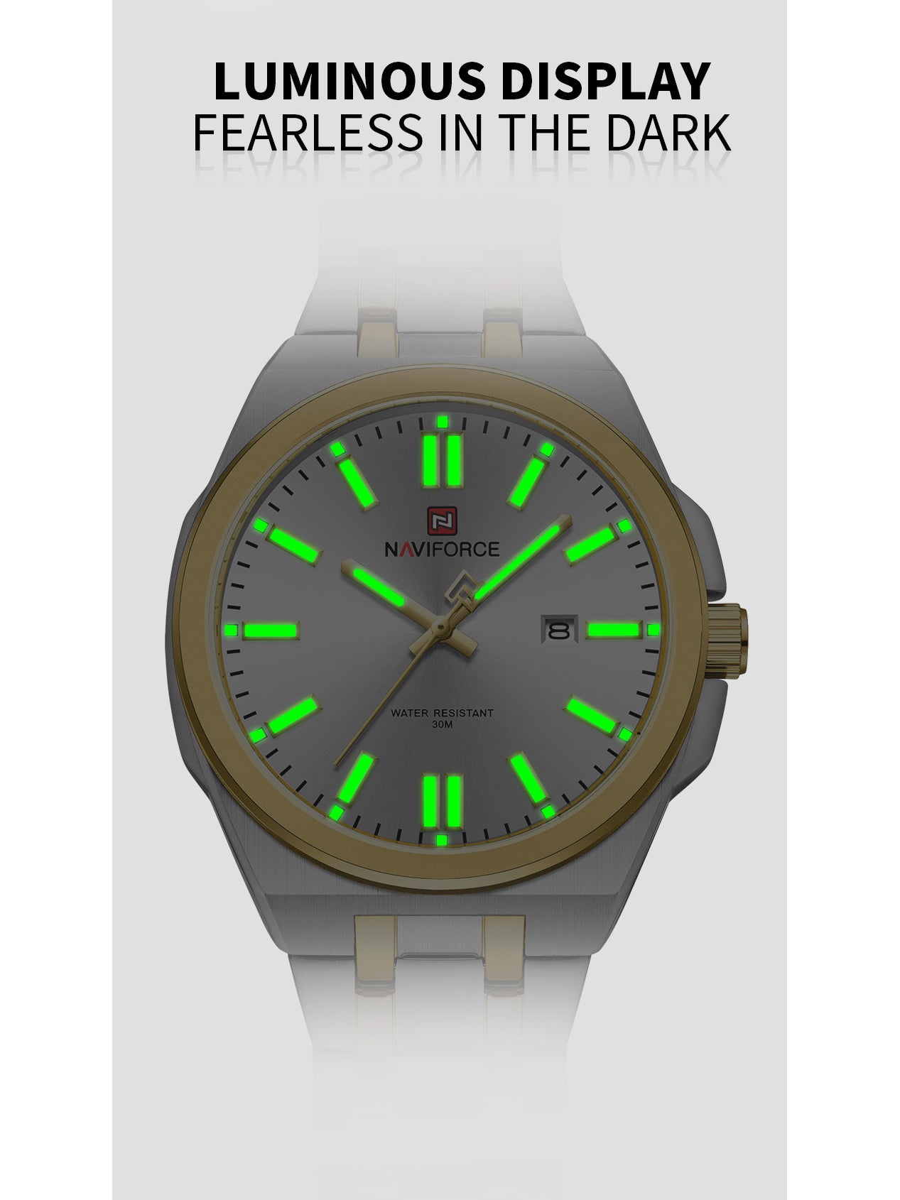 NF9226 Silver-Gold Analog time & date watch for men - NAVIFORCE