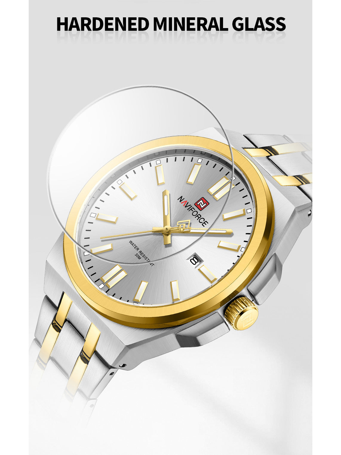 NF9226 Silver-Gold Analog time & date watch for men - NAVIFORCE