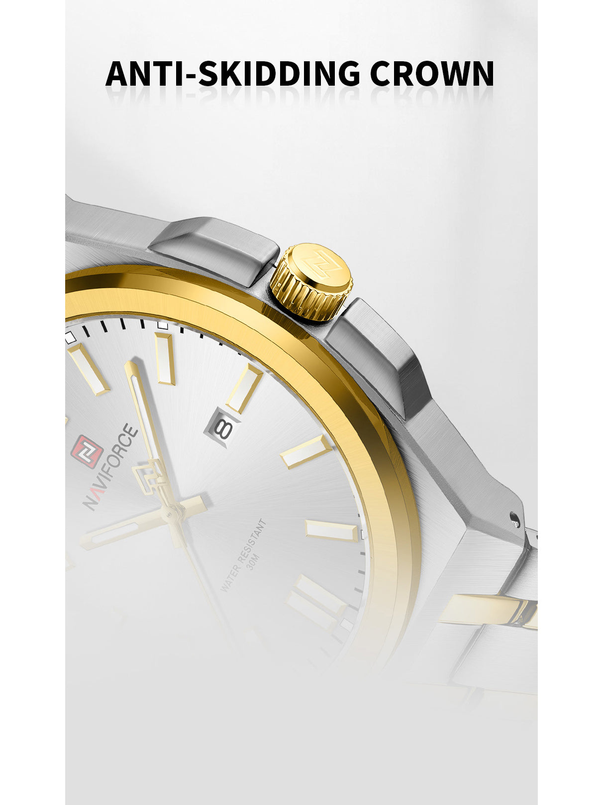NF9226 Silver-Gold Analog time & date watch for men - NAVIFORCE