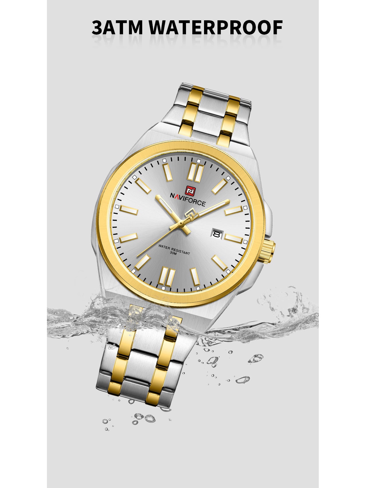 NF9226 Silver-Gold Analog time & date watch for men - NAVIFORCE