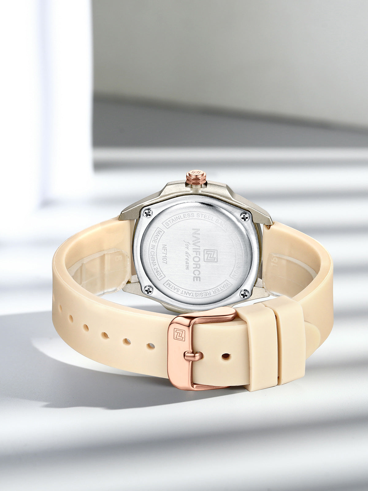 NF7107 Biege Silicon Strap luminous hands Analog Watch
