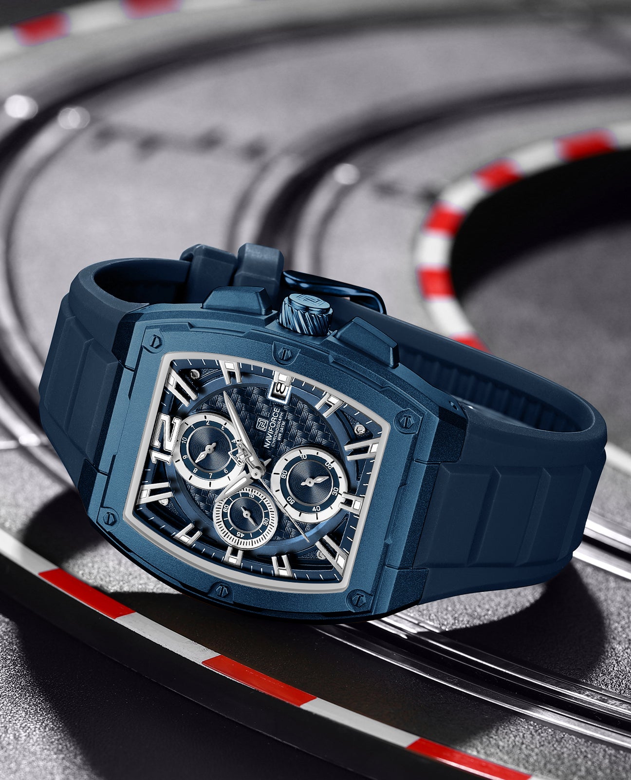 Naviforce NF8050 blue chronograph dial silicon strap Analog Watch