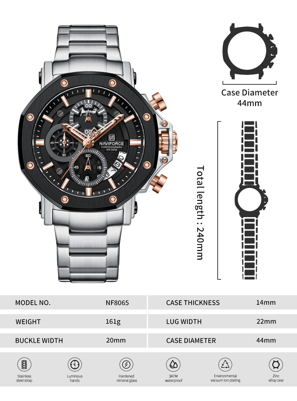 Naviforce NF8065 Silver Stainless Steel Analog watch