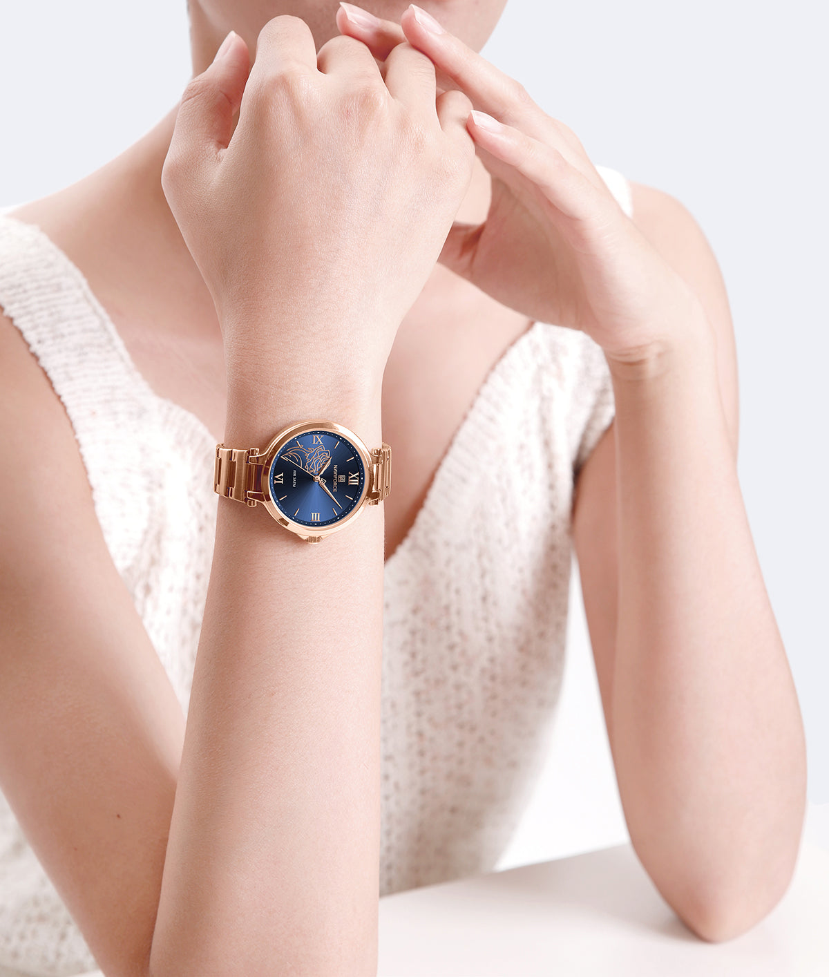 NF5060 Blue dial with rosegold strap Analog Watch