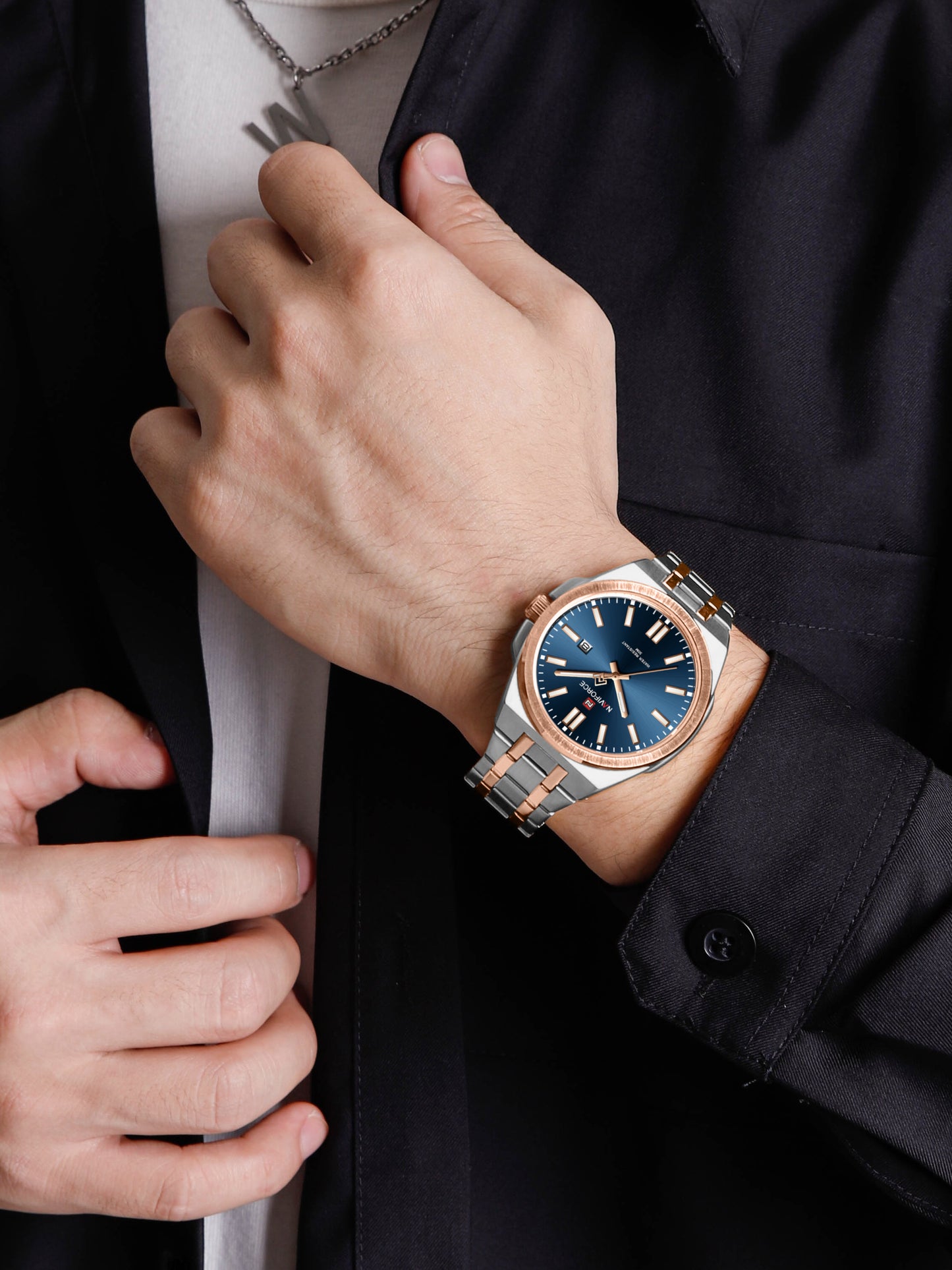 NF9226 Silver-Rosegold Analog time&date watch for men - NAVIFORCE