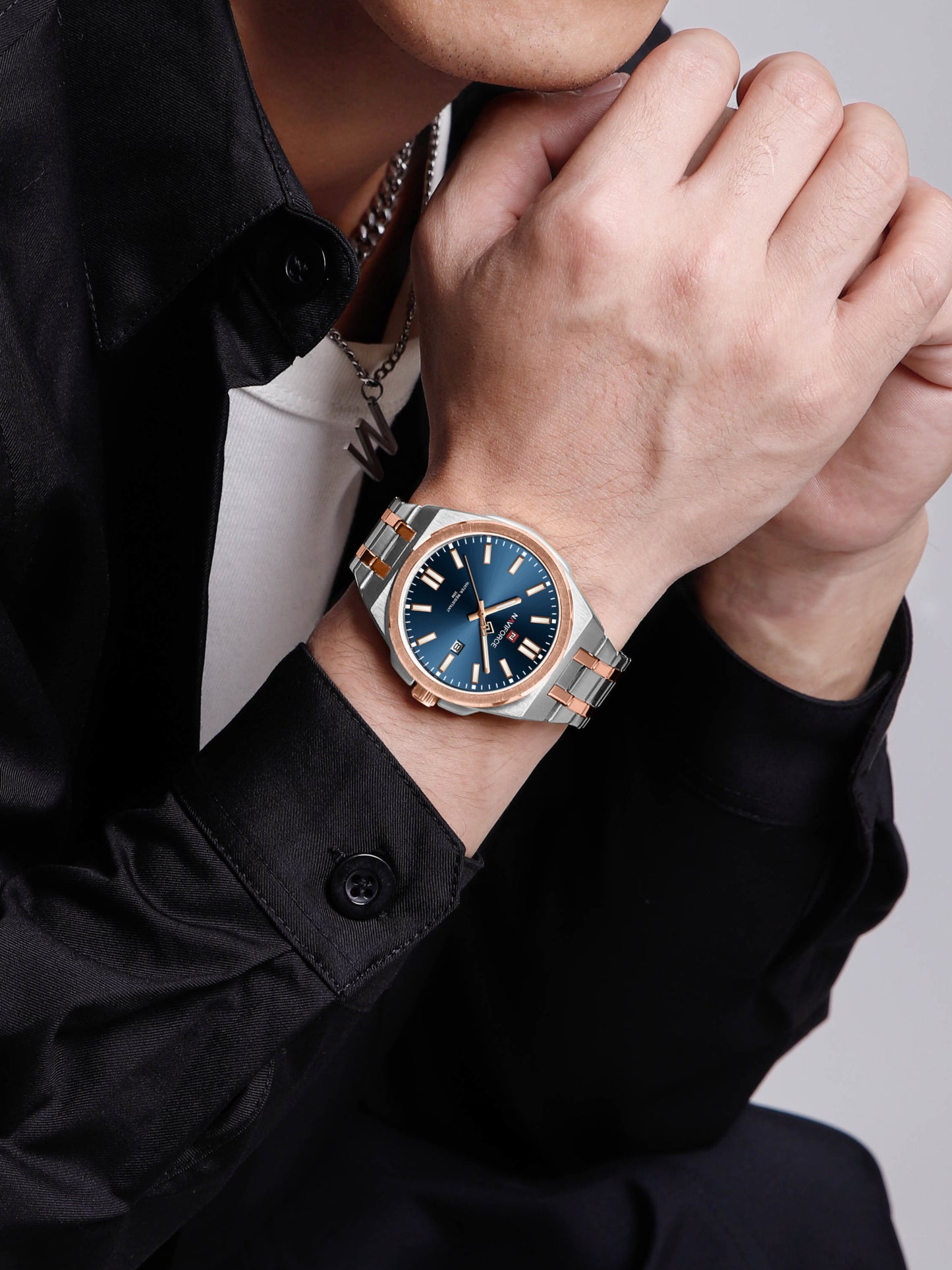 NF9226 Silver-Rosegold Analog time&date watch for men - NAVIFORCE