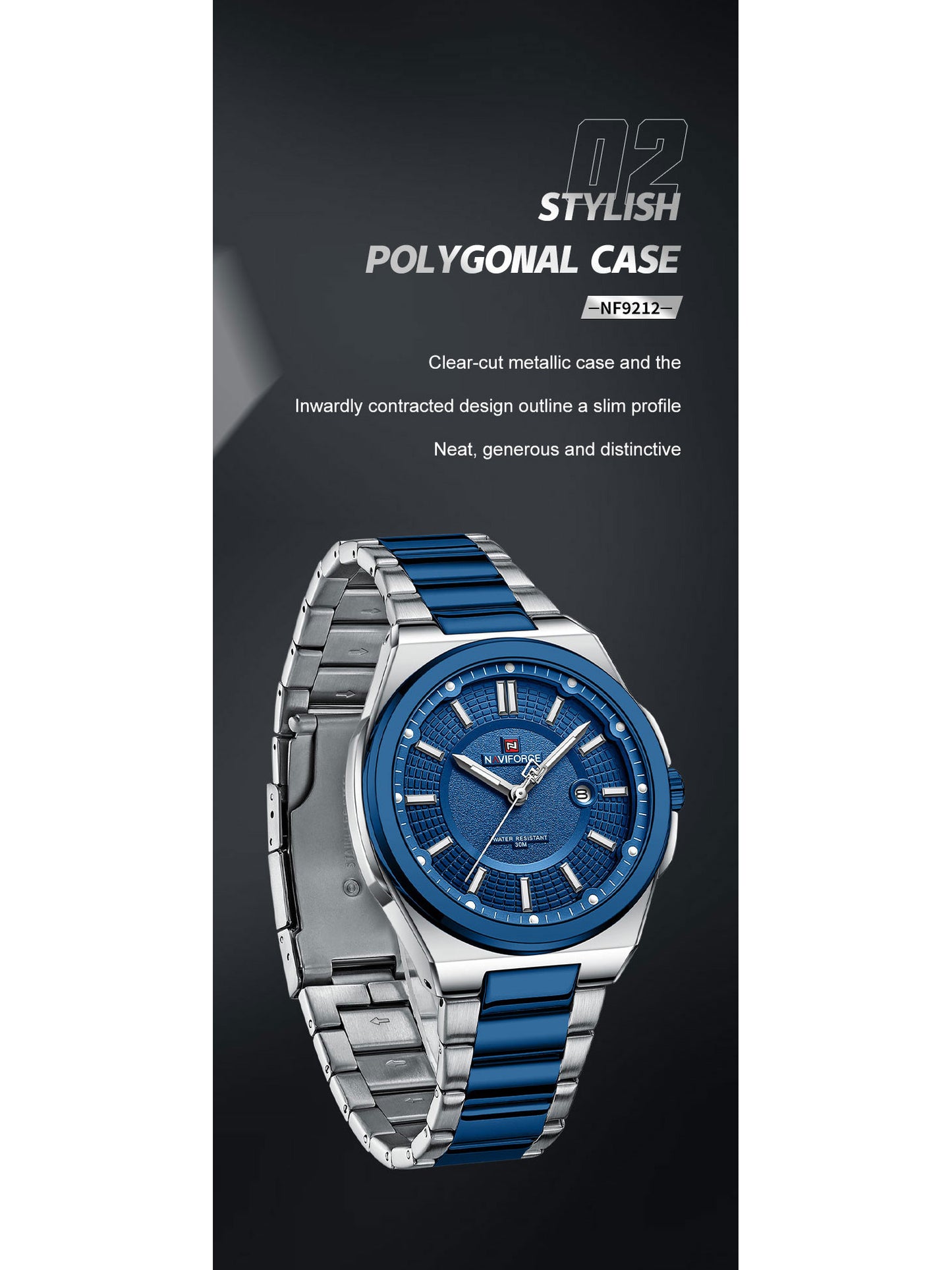 NF9212 Silver Blue Date Display Watch for men - NAVIFORCE
