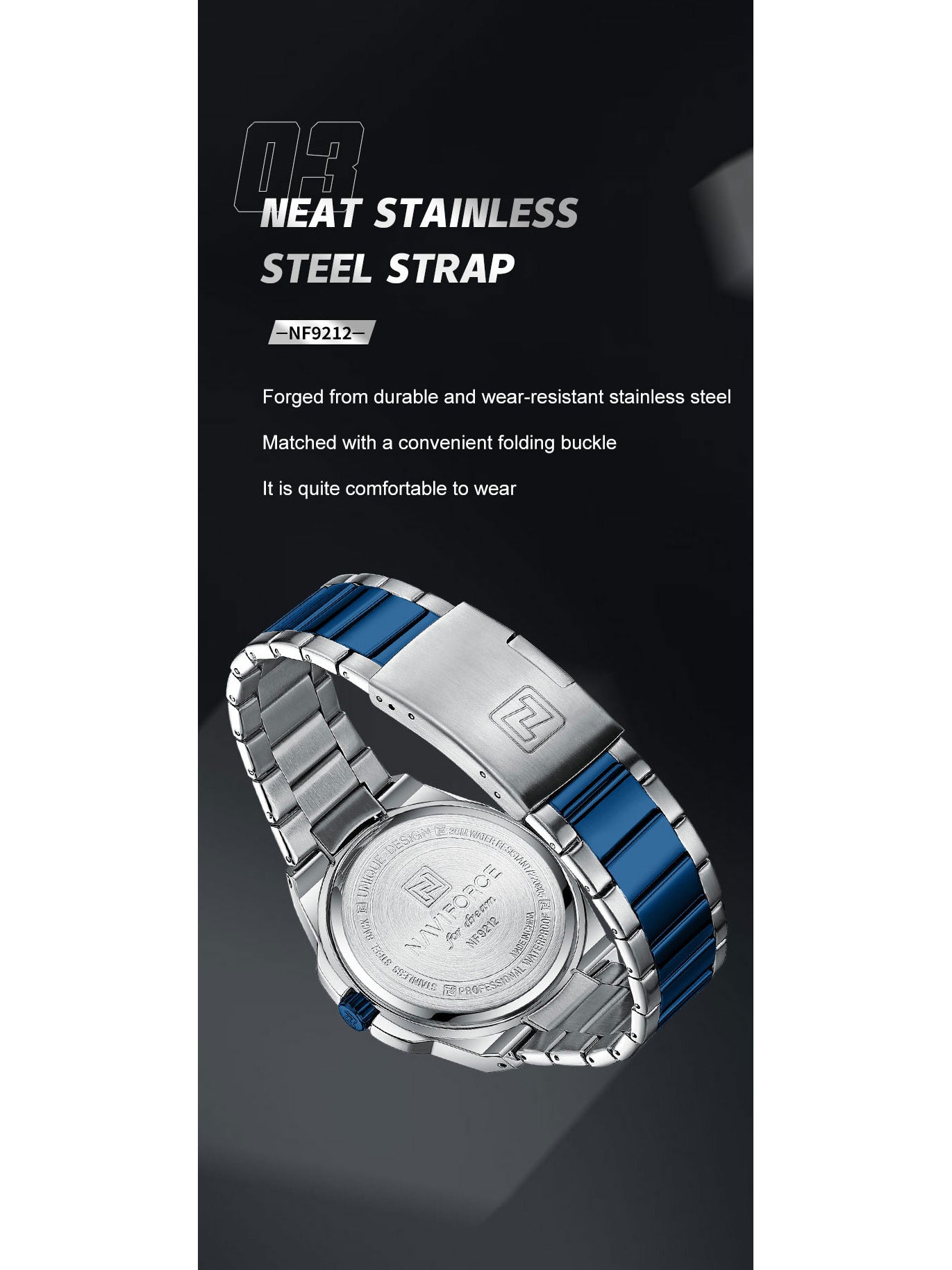 NF9212 Silver Blue Date Display Watch for men - NAVIFORCE