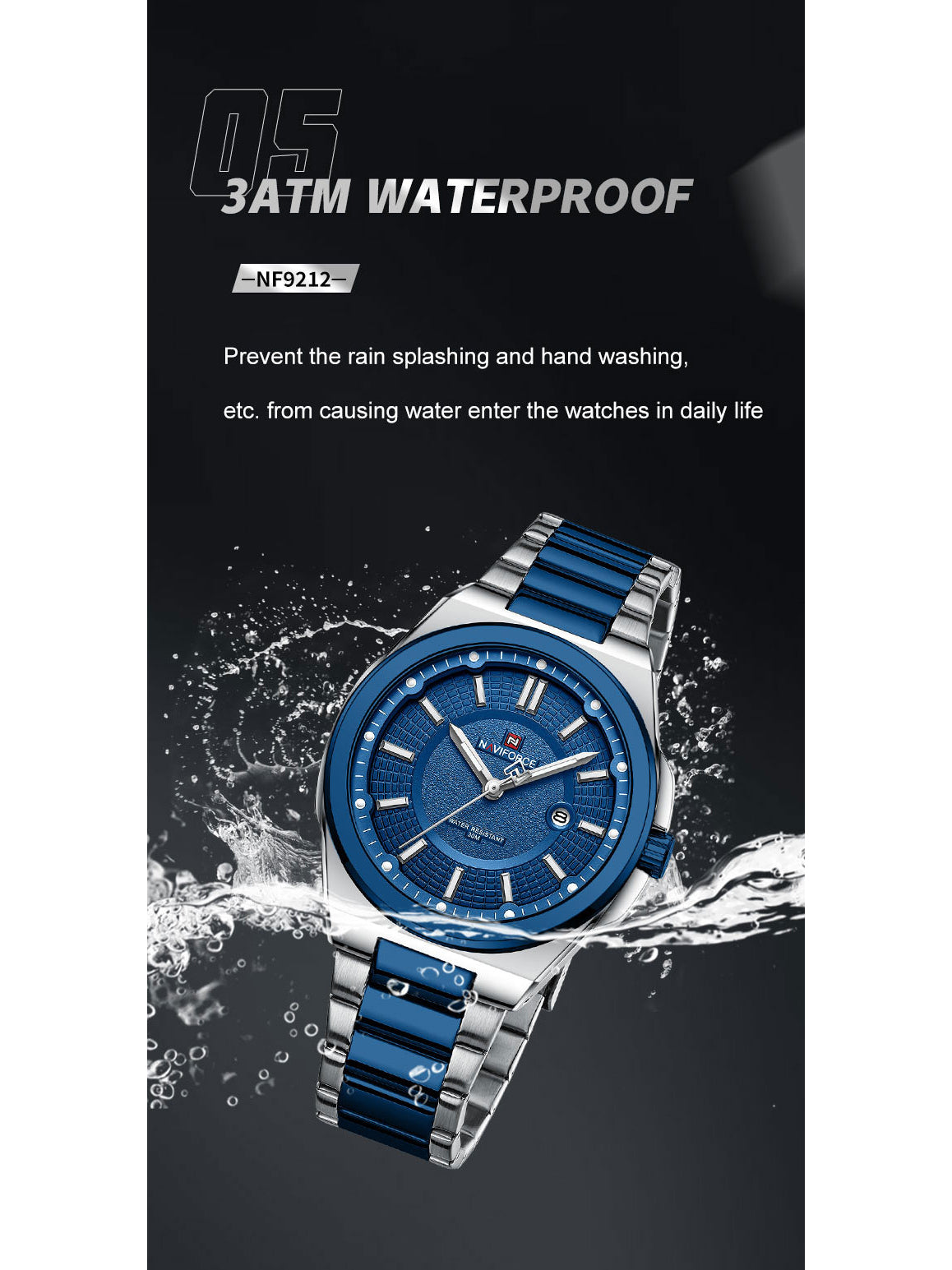 NF9212 Silver Blue Date Display Watch for men - NAVIFORCE