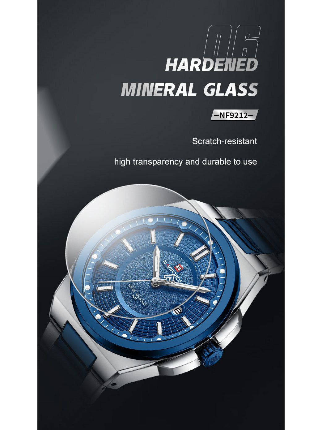 NF9212 Silver Blue Date Display Watch for men - NAVIFORCE