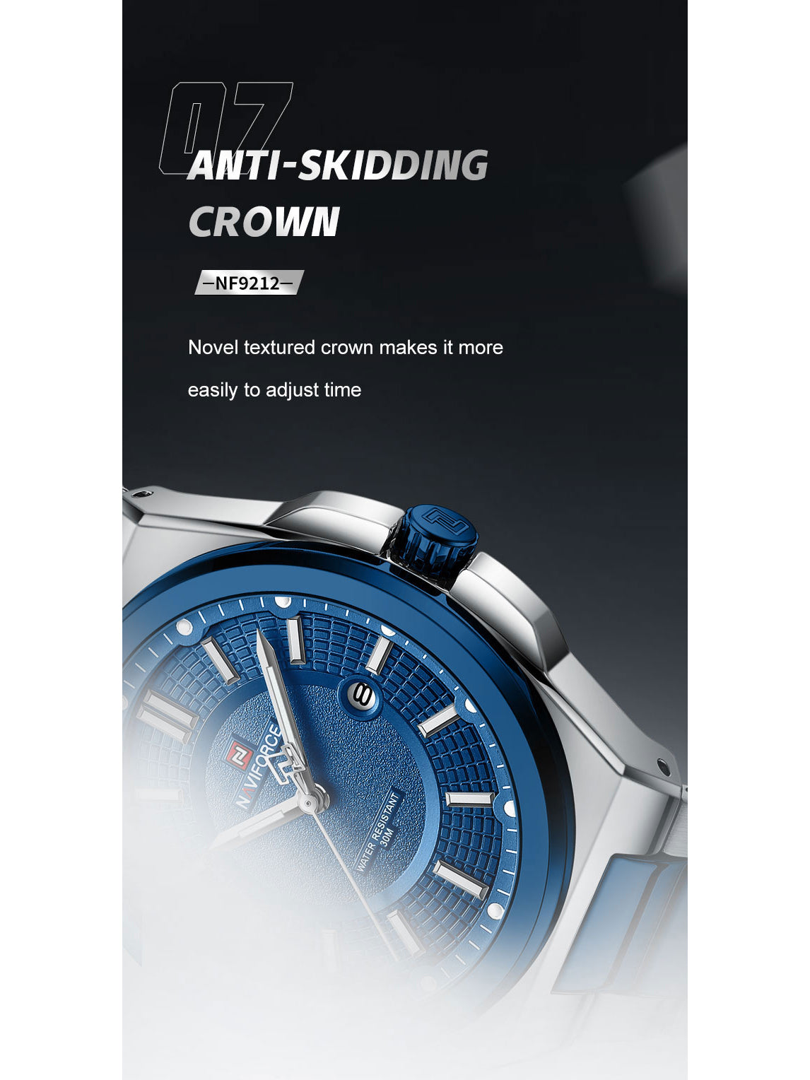 NF9212 Silver Blue Date Display Watch for men - NAVIFORCE