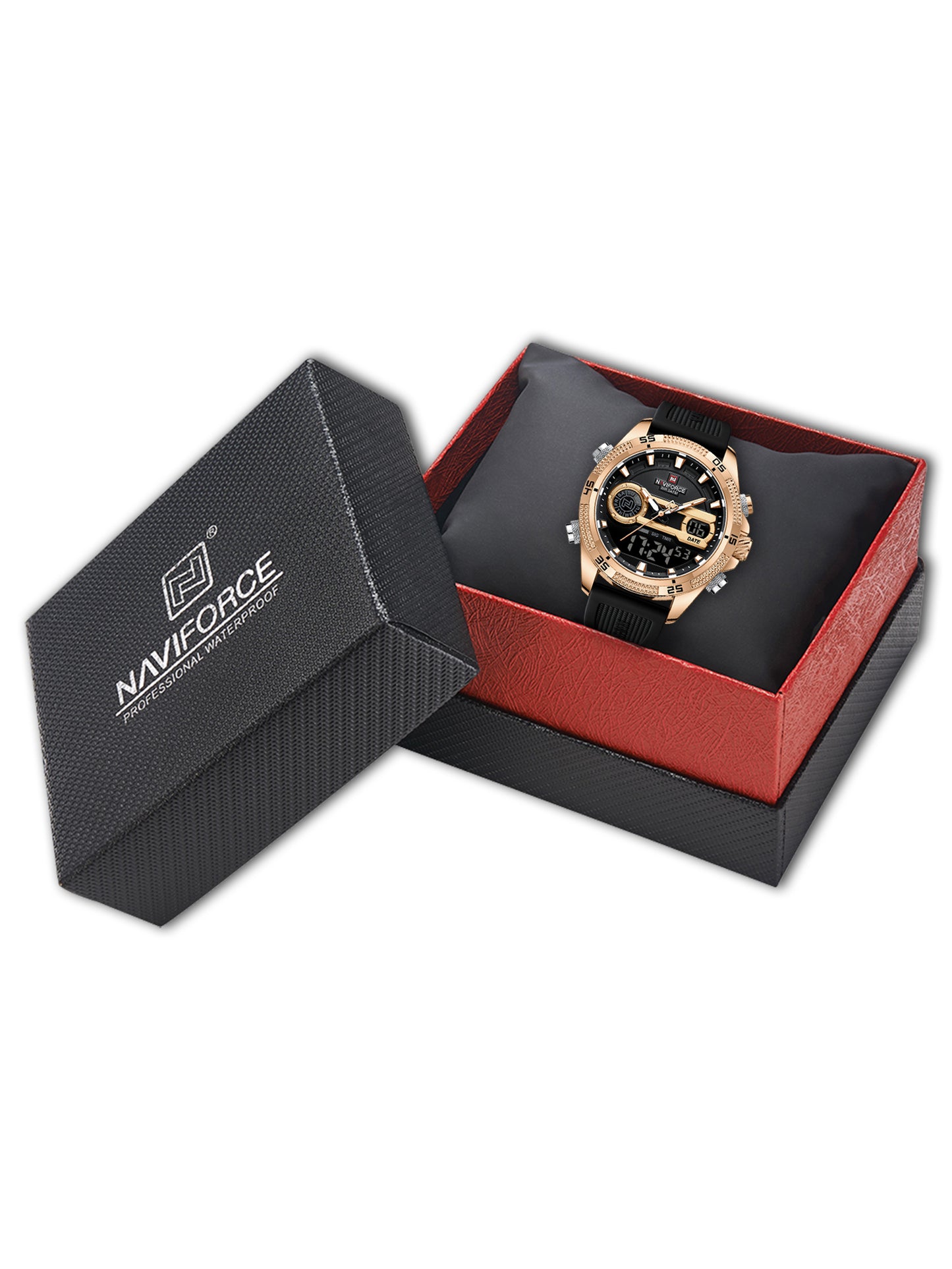 NF9223 Black-Rosegold Silicone strap digi-analog mens watch - NAVIFORCE