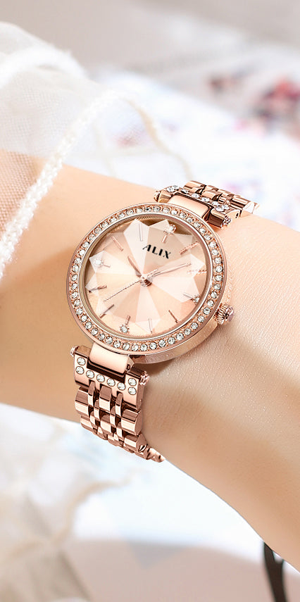 AL2532 Sparkling crystal rosegold facet dial with rosegold strap Analog Watch