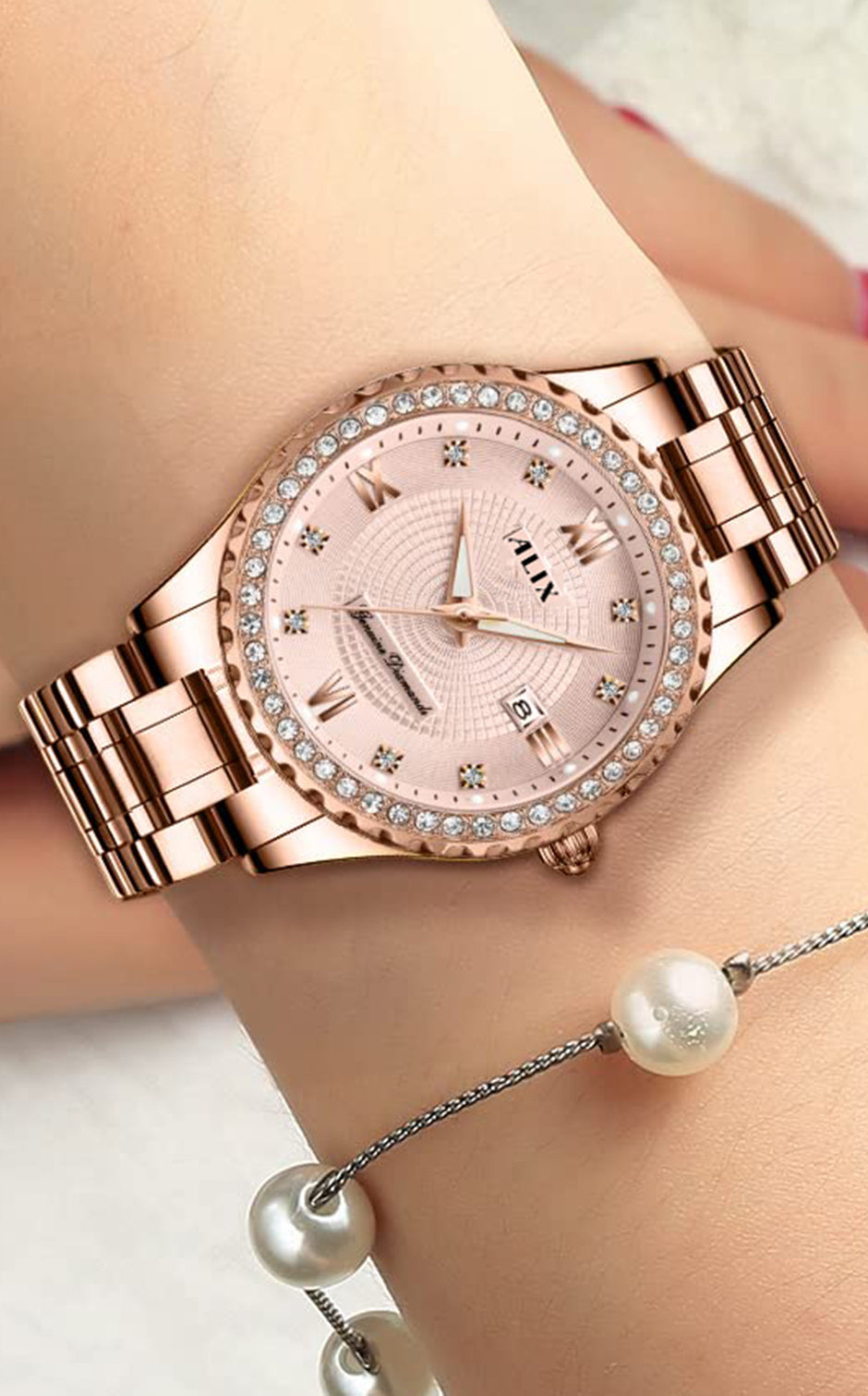 AL2536 Rosegold diamond studded dial Analog Watch