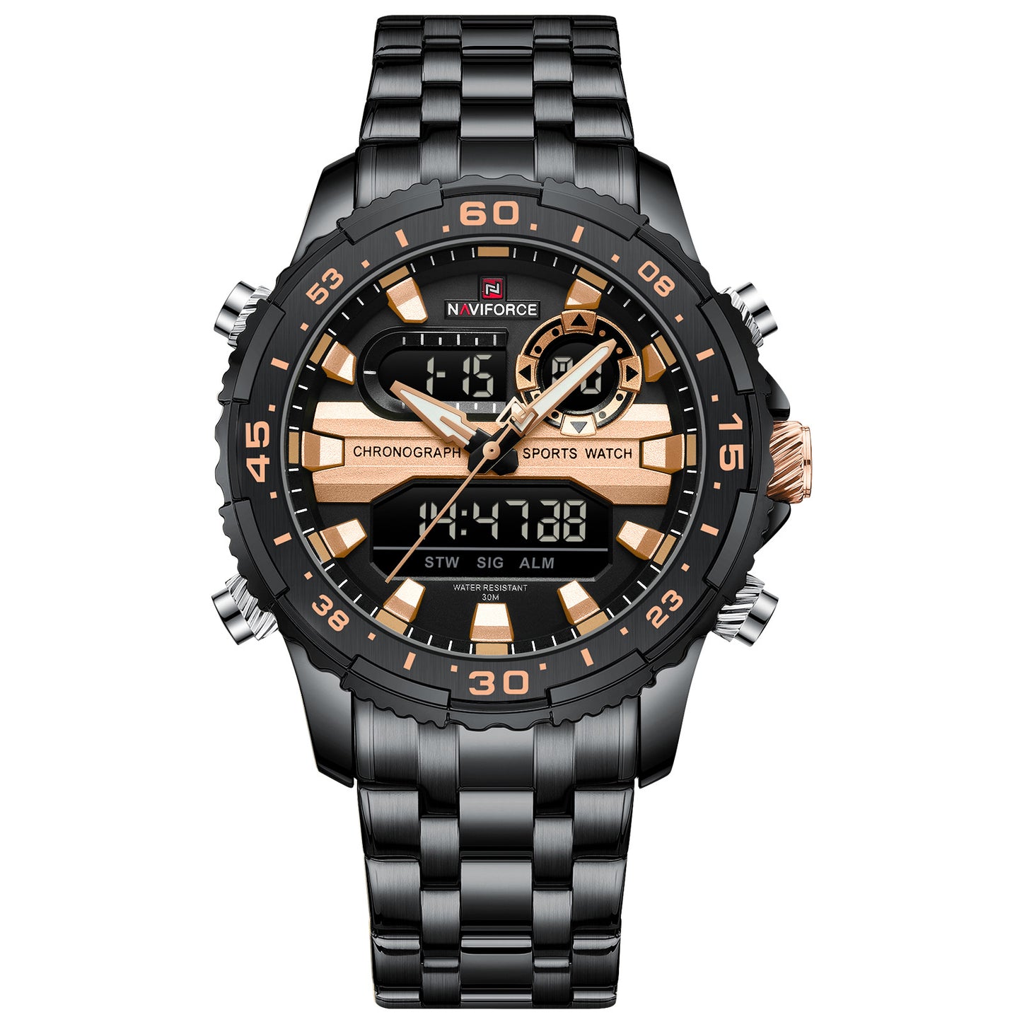 Naviforce NF9234 Versatile design Black-Rosegold Analog-Digital Watch