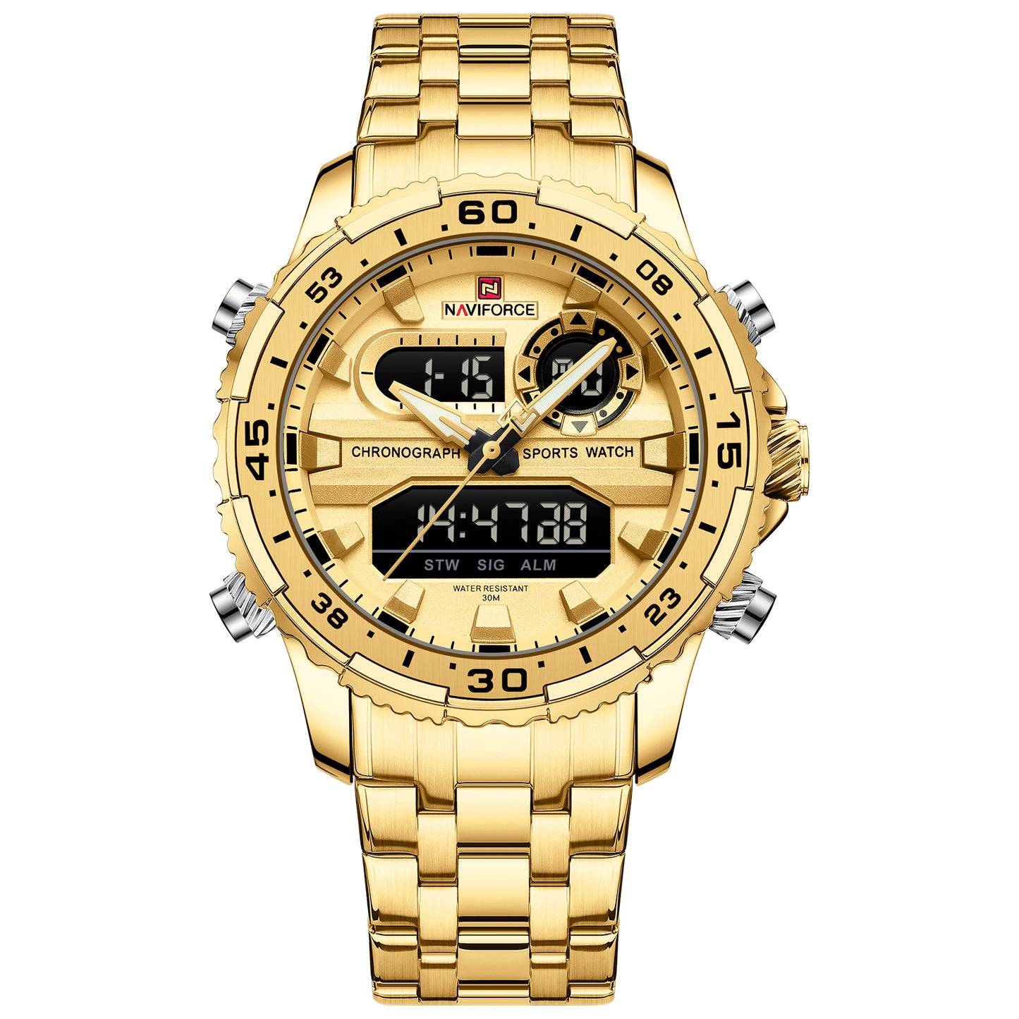 Naviforce NF9234 Versatile design all Gold color Analog-Digital Watch