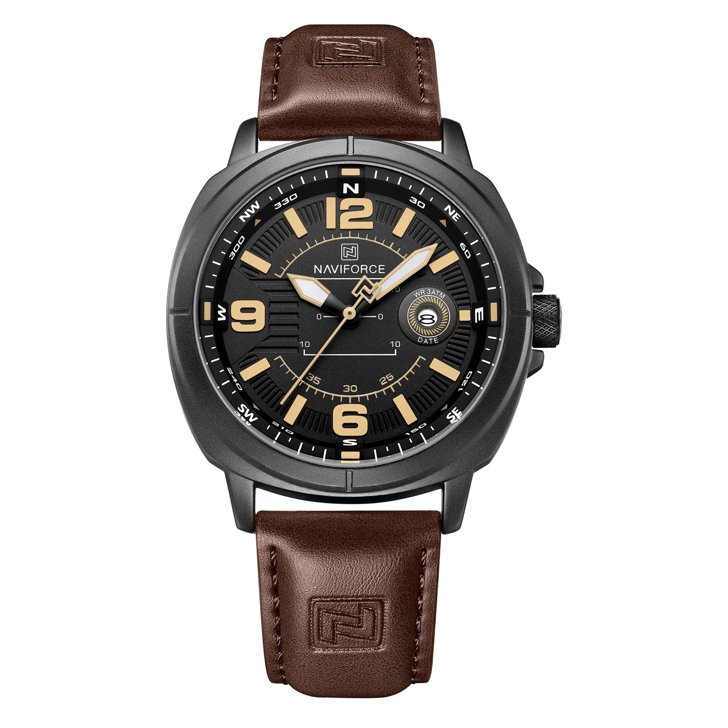 Naviforce NF8078 black dial with brown leather strap Analog Watch