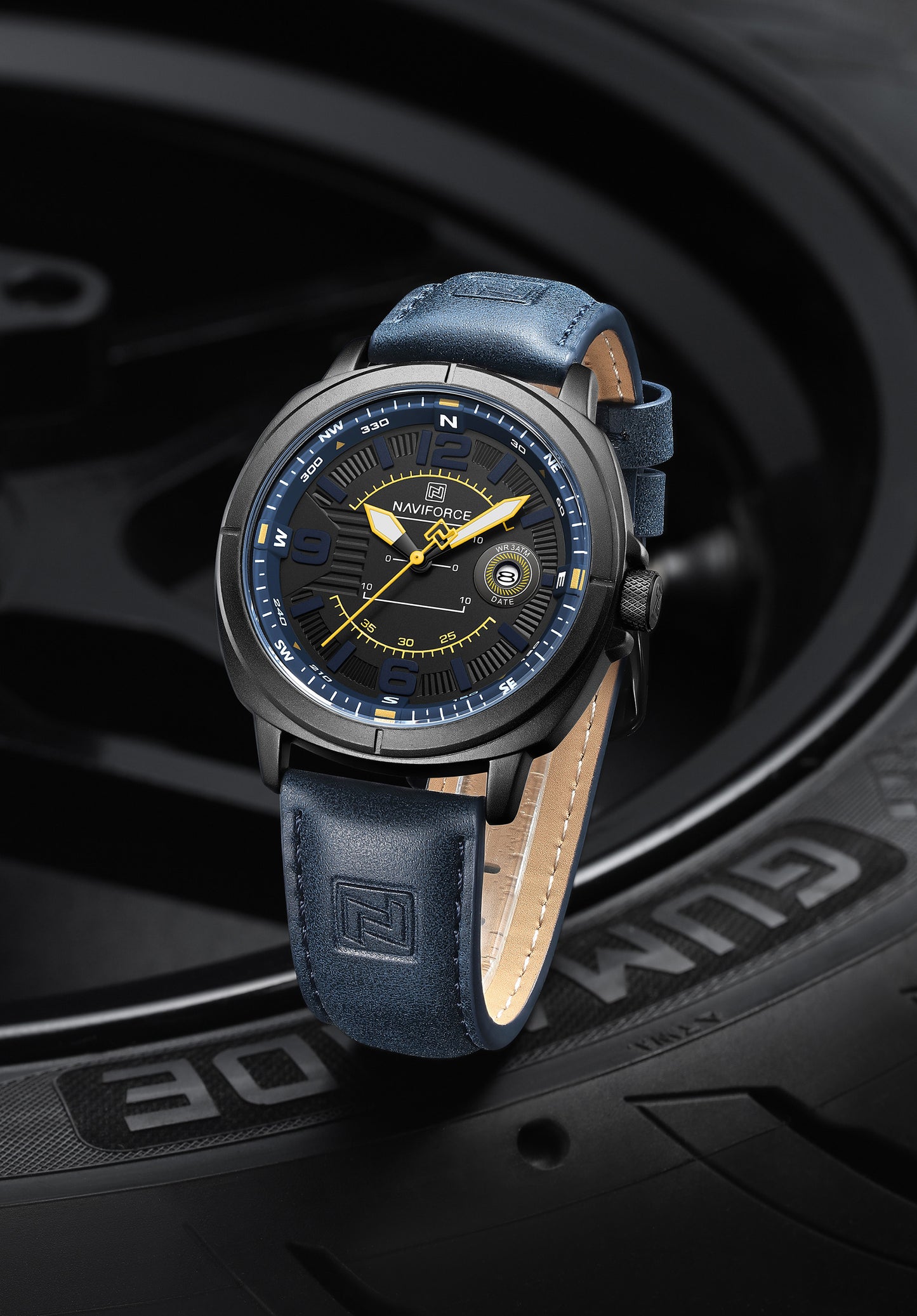 Naviforce NF8078 blue dial with blue leather strap Analog Watch