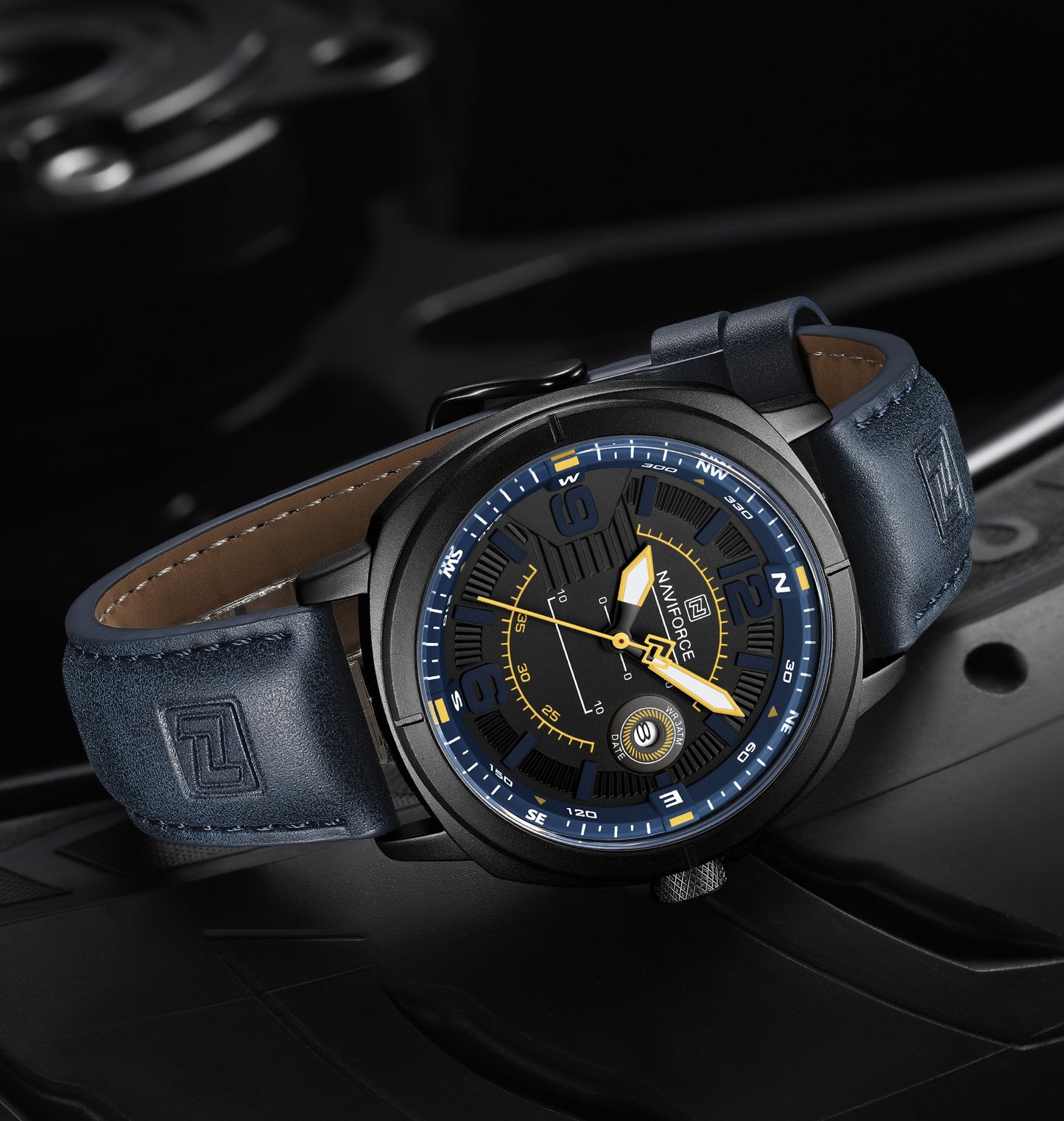 Naviforce NF8078 blue dial with blue leather strap Analog Watch