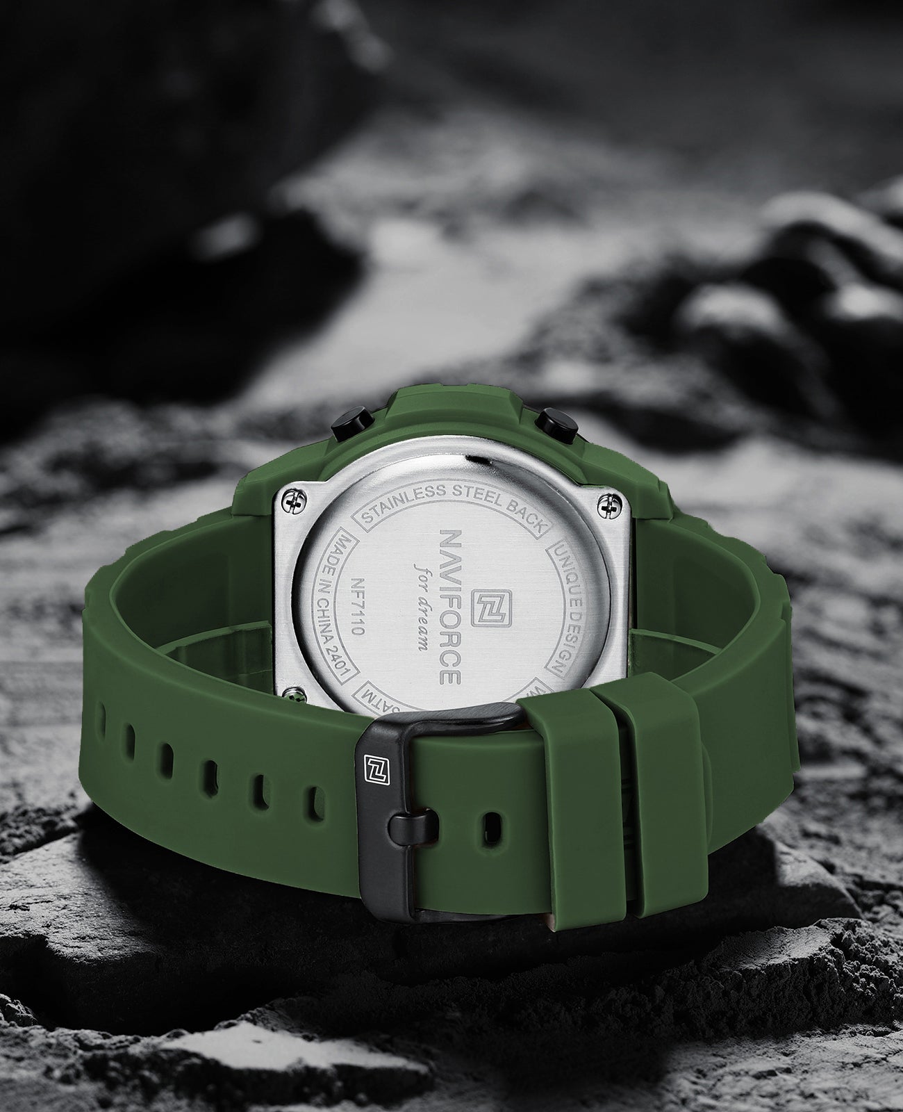 NF7110 Green LCD Display Trendy Silicone Digital Watch