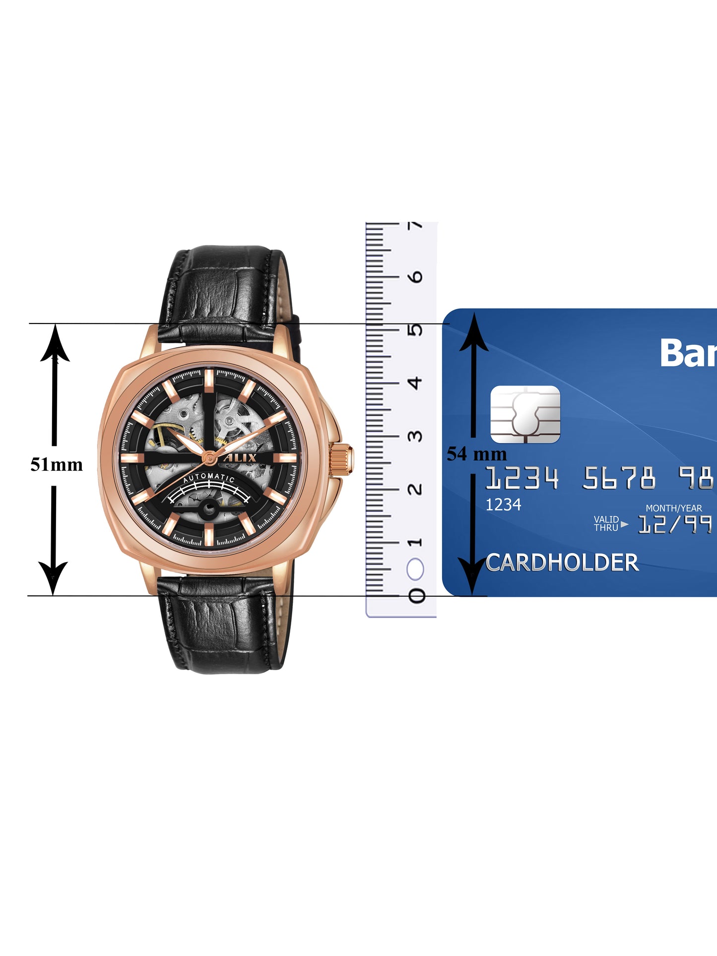 AL2911 Black Leather Strap With Rosegold Dial Automatic Watch