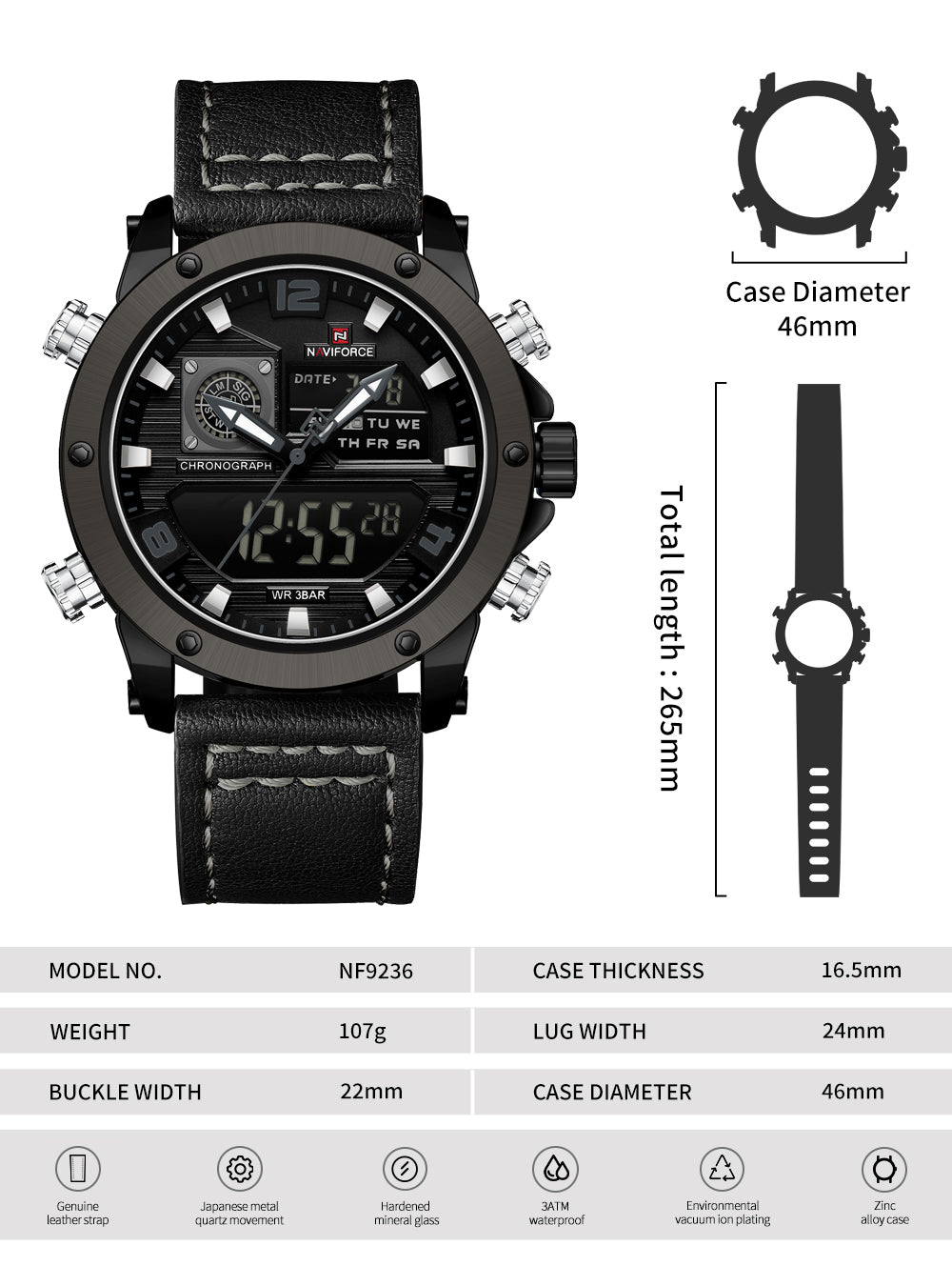 Naviforce NF9236 Black Strap Military Style Analog-Digital Watch