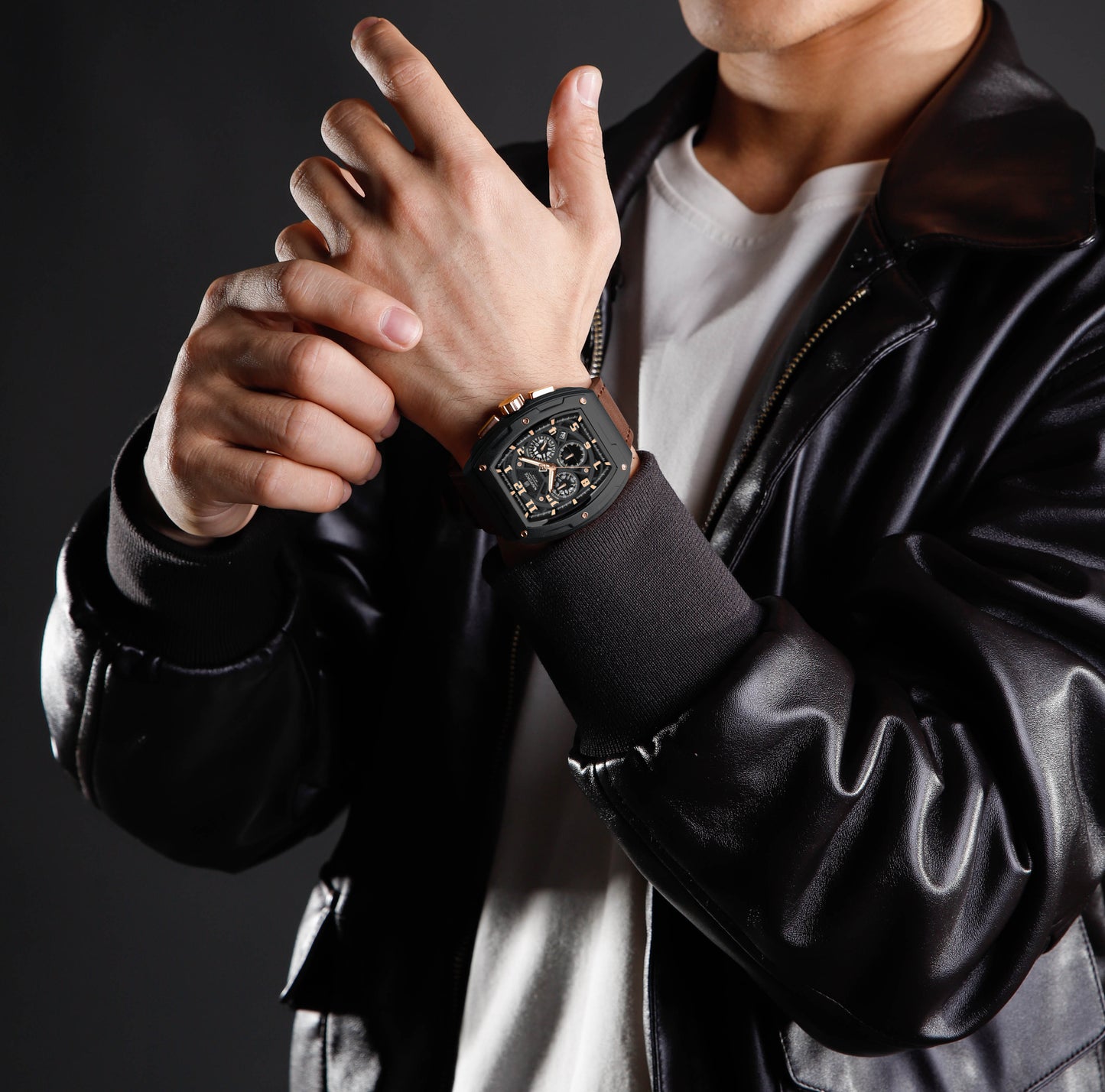 Naviforce NF8053 Rose Gold&Brown genuine leather strap Analog Watch