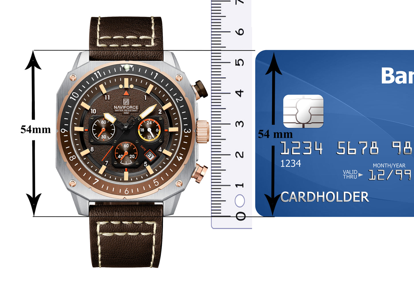 Naviforce NF8057 Brown Leather Strap Analog Watch
